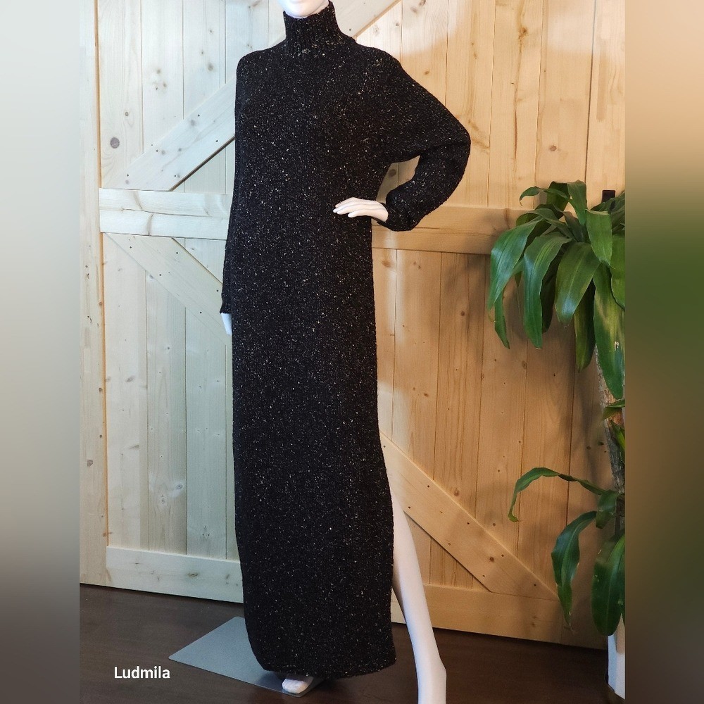 ELOQUII size 14/16 black knit dress with gold metallic thread and open back