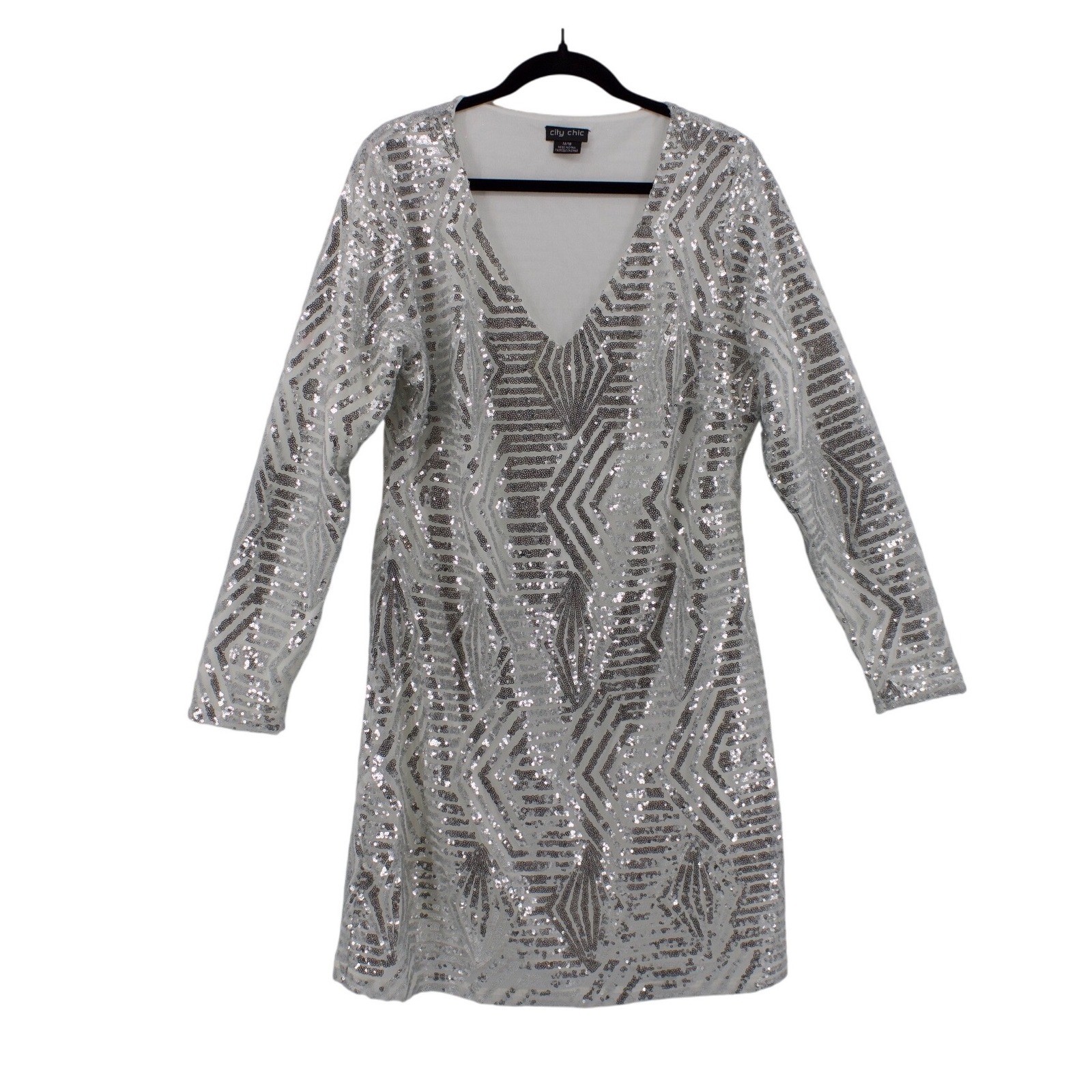 Glam Mini Dress 18 Womens Silver White Sequin Special Occasion Party City Chic