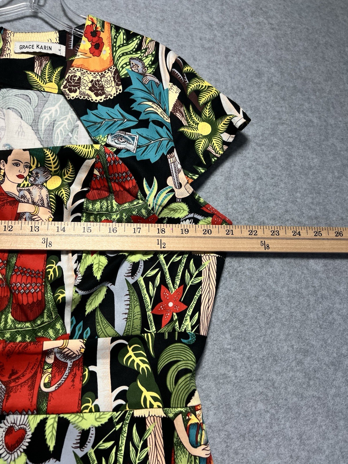 Grace Karin Frida Kahlo Multicolor Jungle Cap Sleeve Dress Women’s Sz XL, Retro