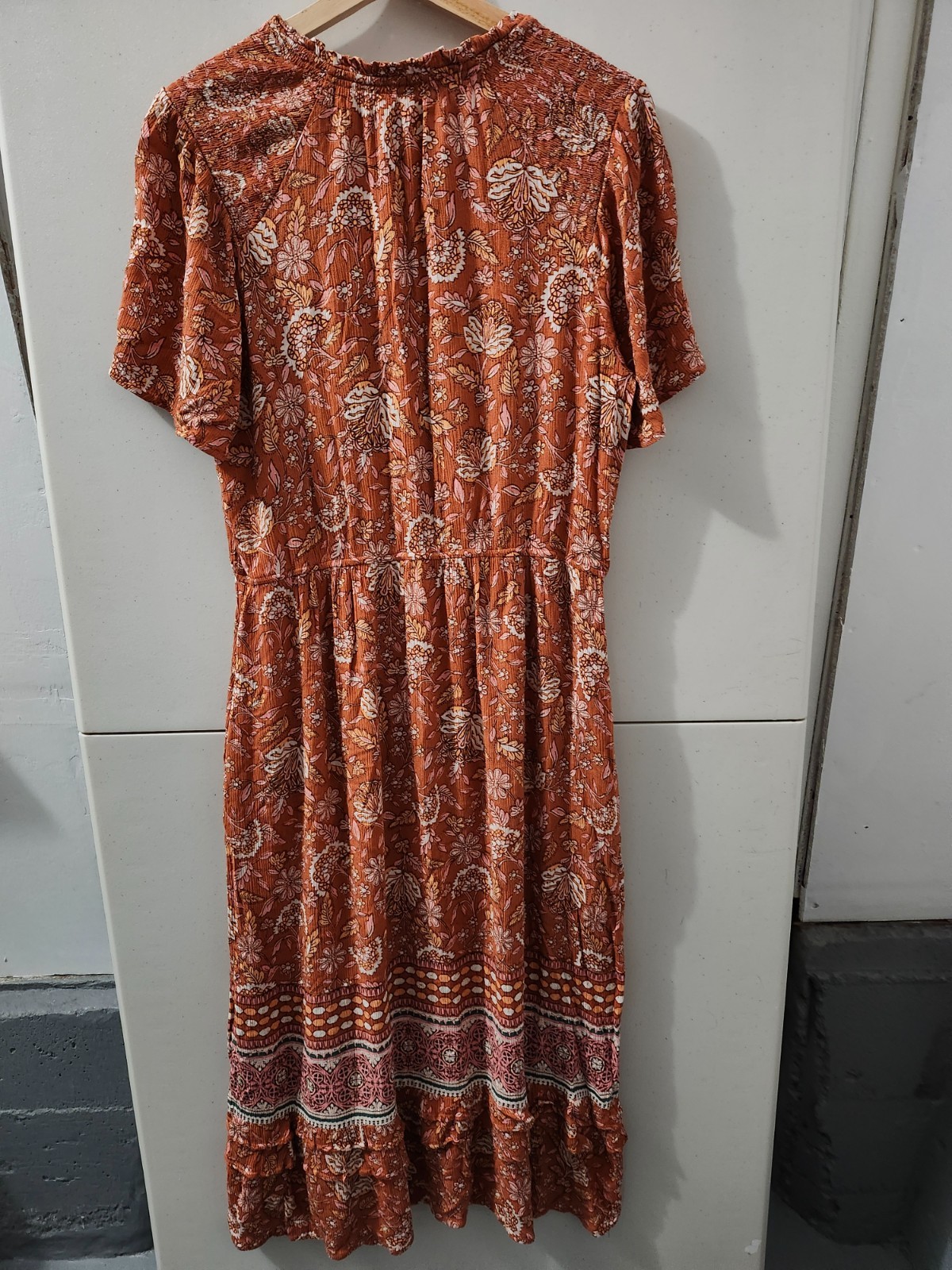 Knox Rose Dress Womens S Orange Rust Flutter Short Sleeve Tier Maxi Floral Boho