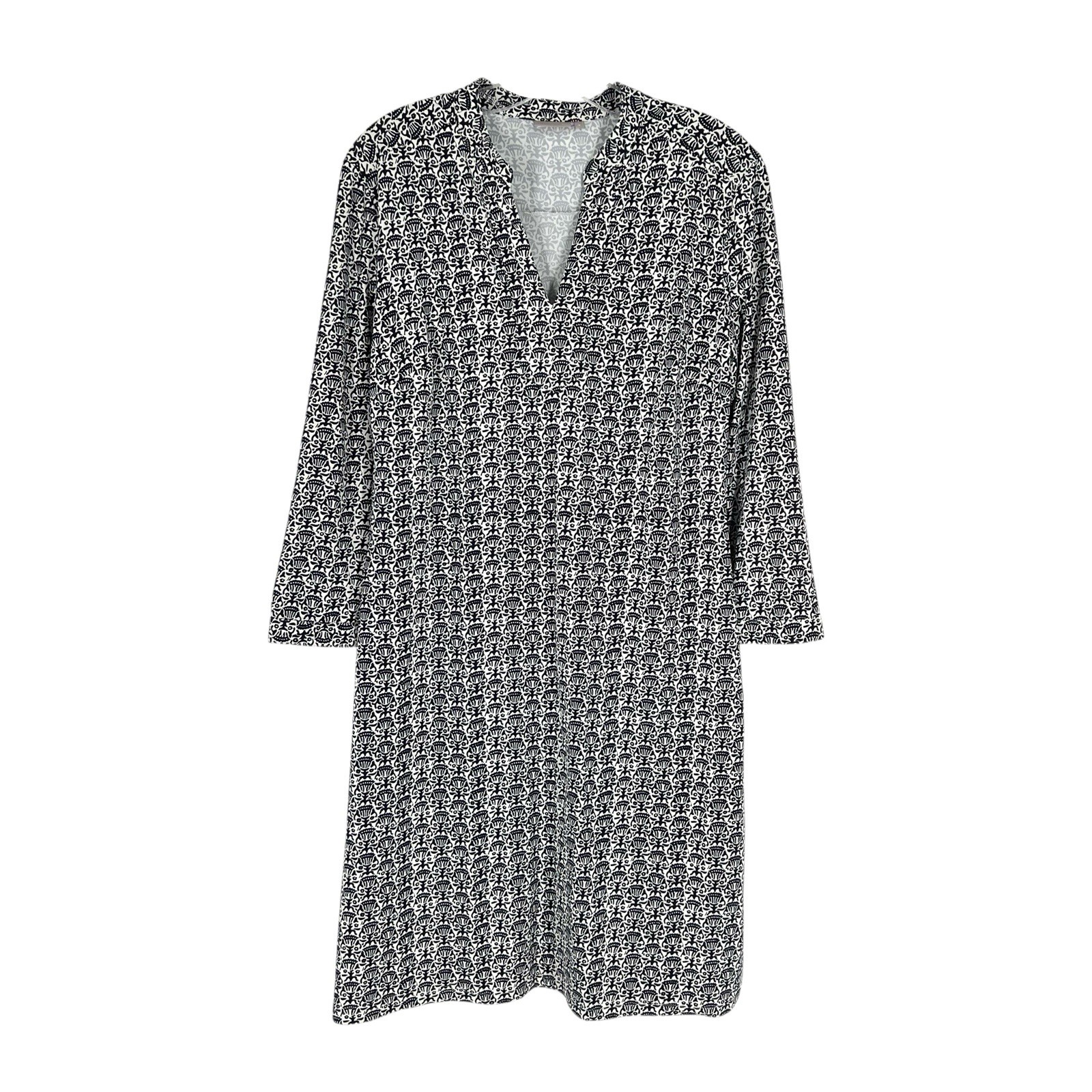 Ellie Kai Dress Womens Size 8 Navy Ivory Geometric Print Stretch Nylon Classic