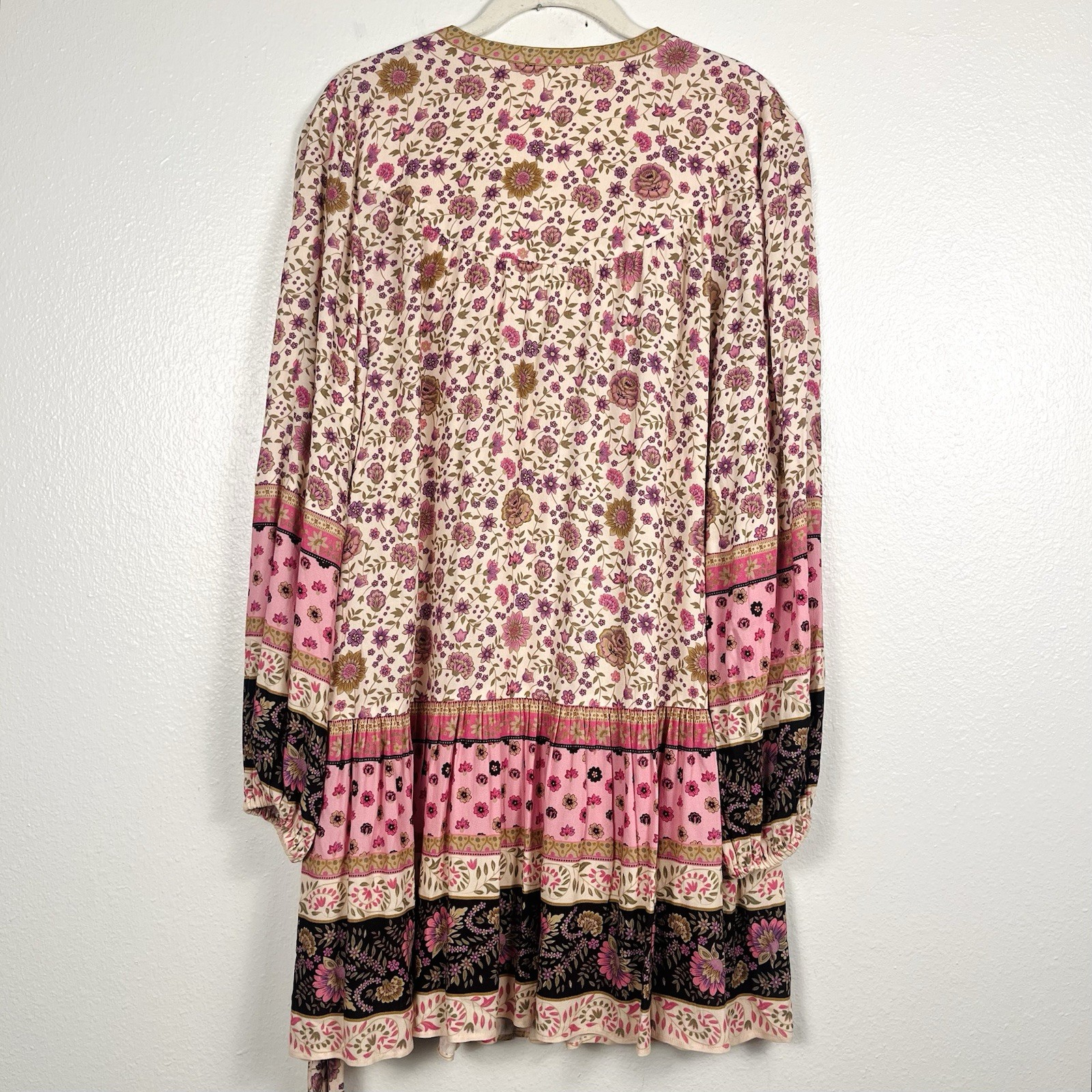 SPELL Small Lady Untamed Pink Floral Belted Long Sleeve Boho Mini Tunic Dress