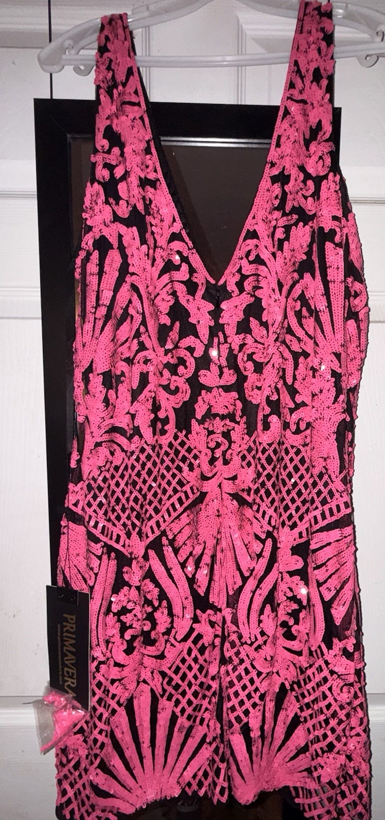 Primavera Sequin V-Neck Sleeveless Maxi Bodycon Dress Black/Neon Pink 20W