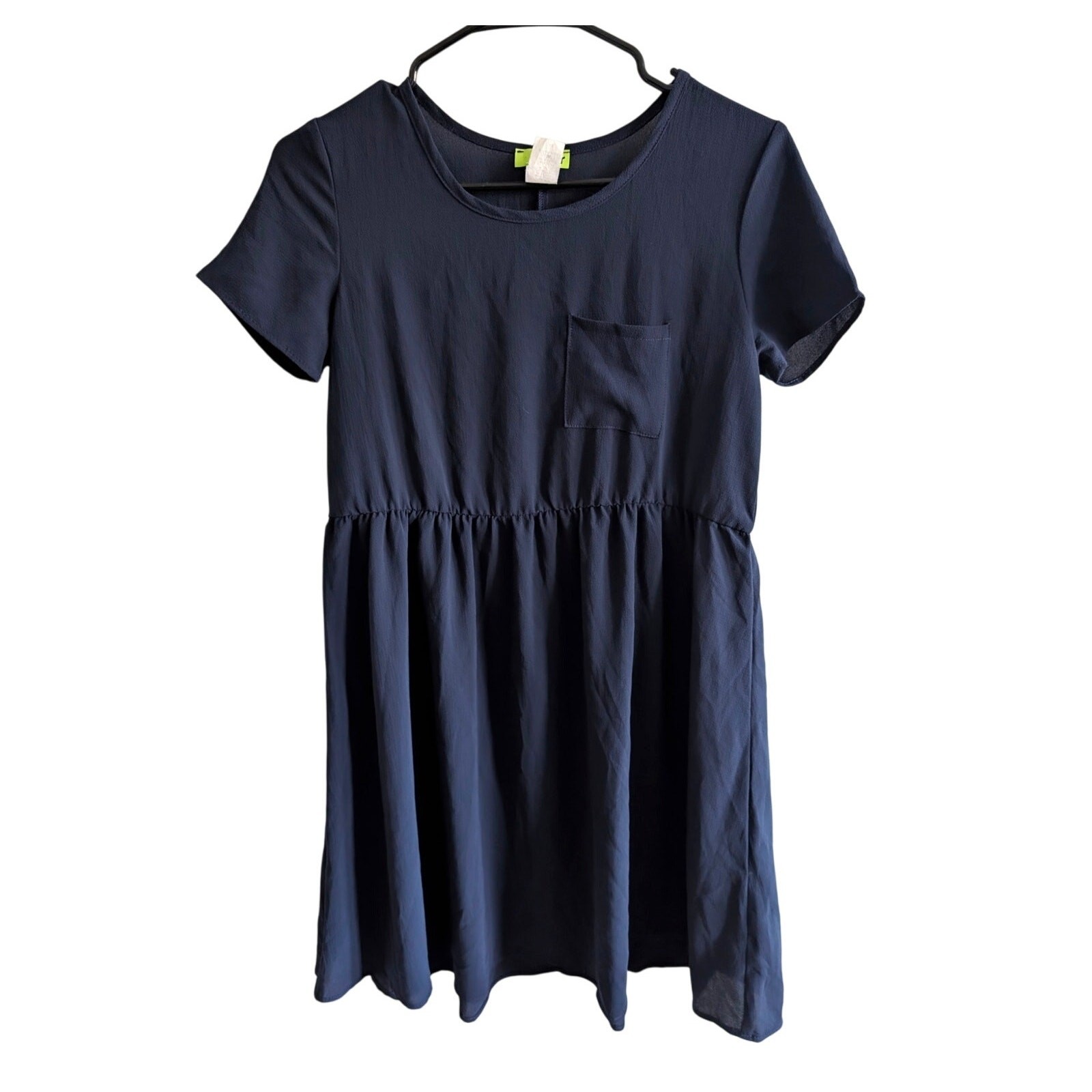 Iner Women’s Round Neck Short Sleeve Midi Dress Chest Pockets Blue Size XS