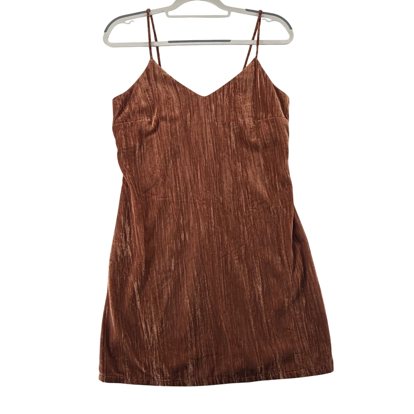 Elodie Velvet Mini Dress Womens Small Rust Copper Crushed Velvet Cami Slip Party