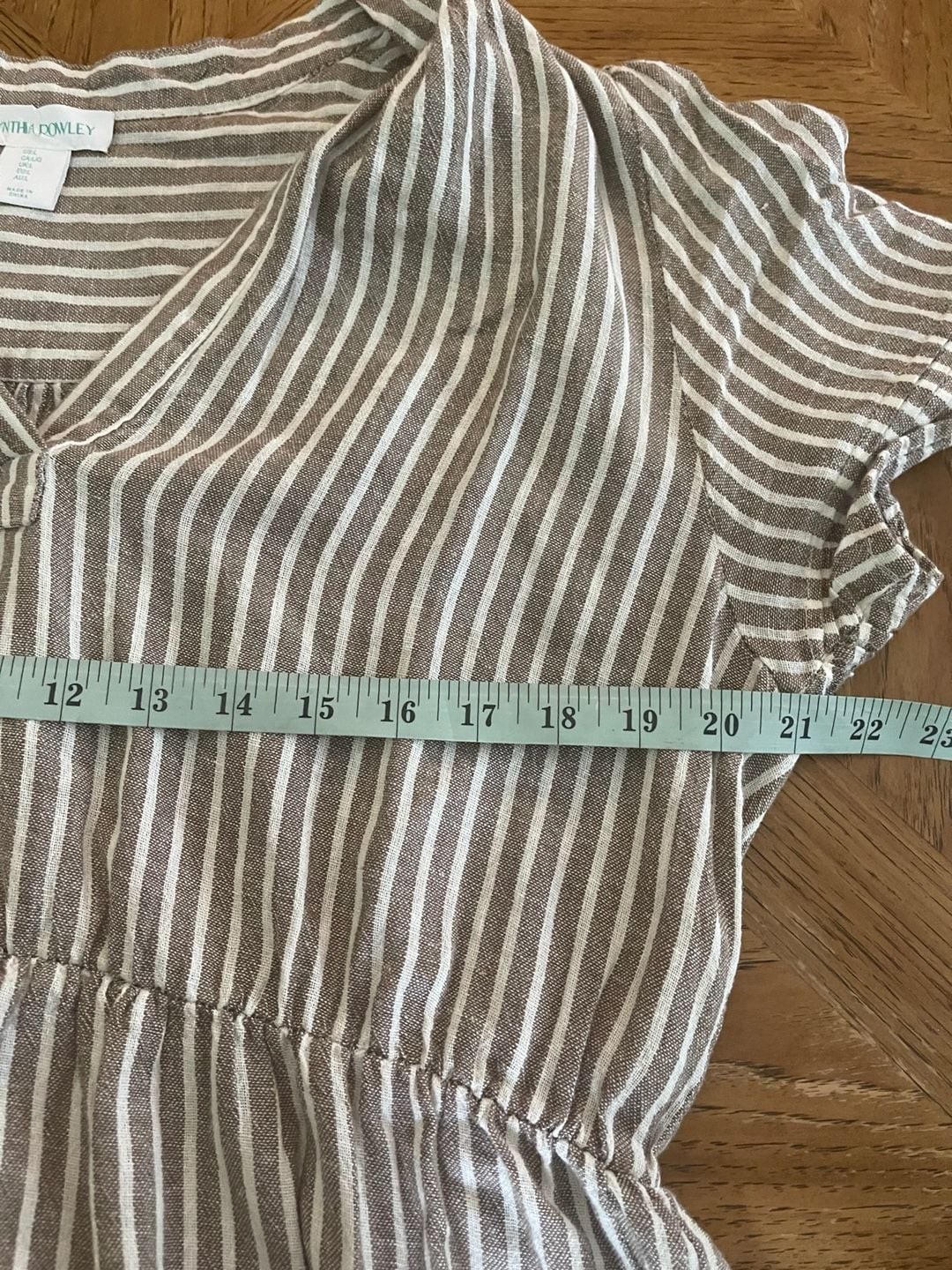 Cynthia Rowley Linen Blend Tiered Midi Dress Taupe White Stripe Coastal Boho L