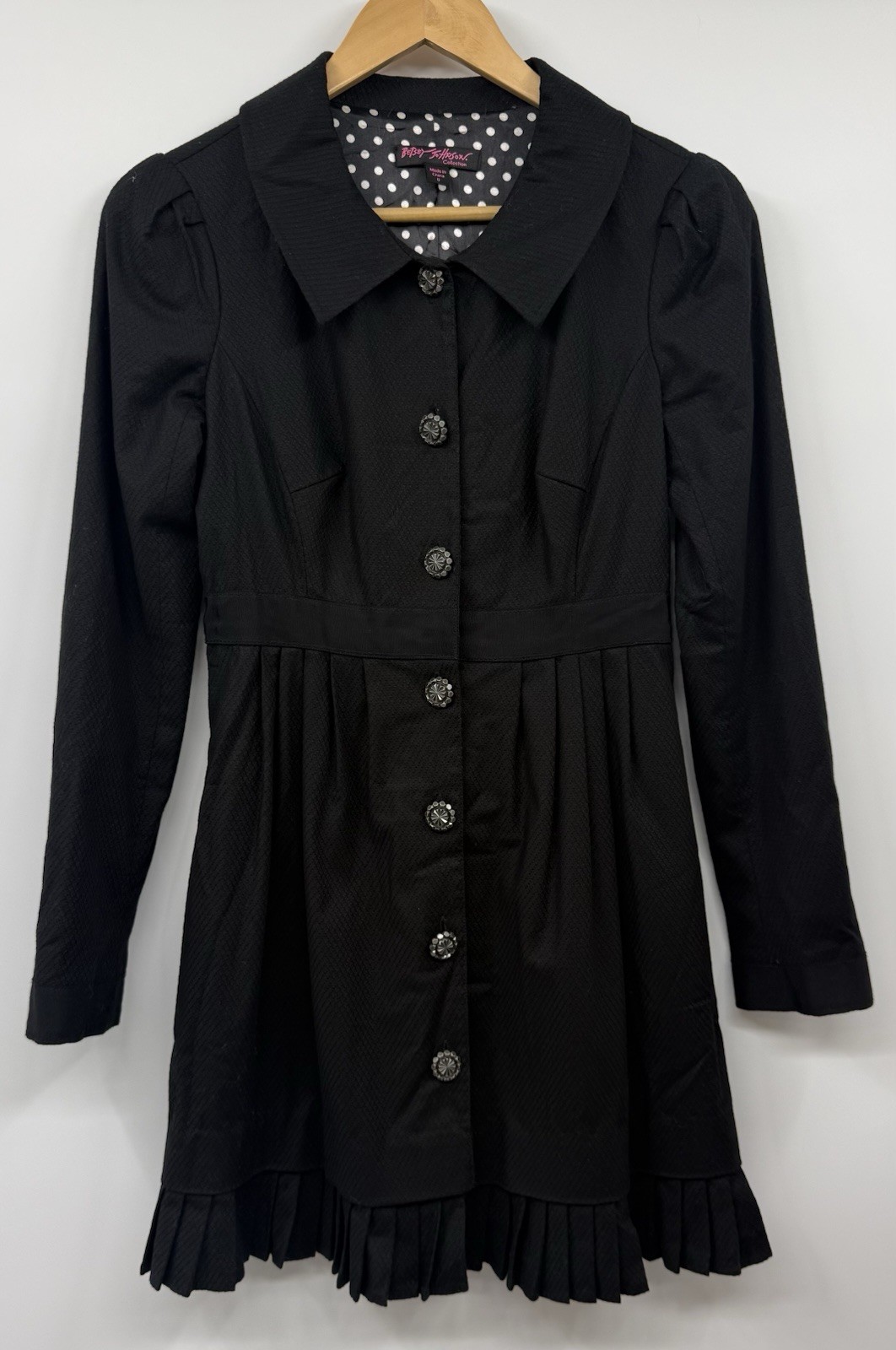 VTG Betsey Johnson Black Textured Fit & Flare Dress Jacket SZ 0 Steampunk Goth