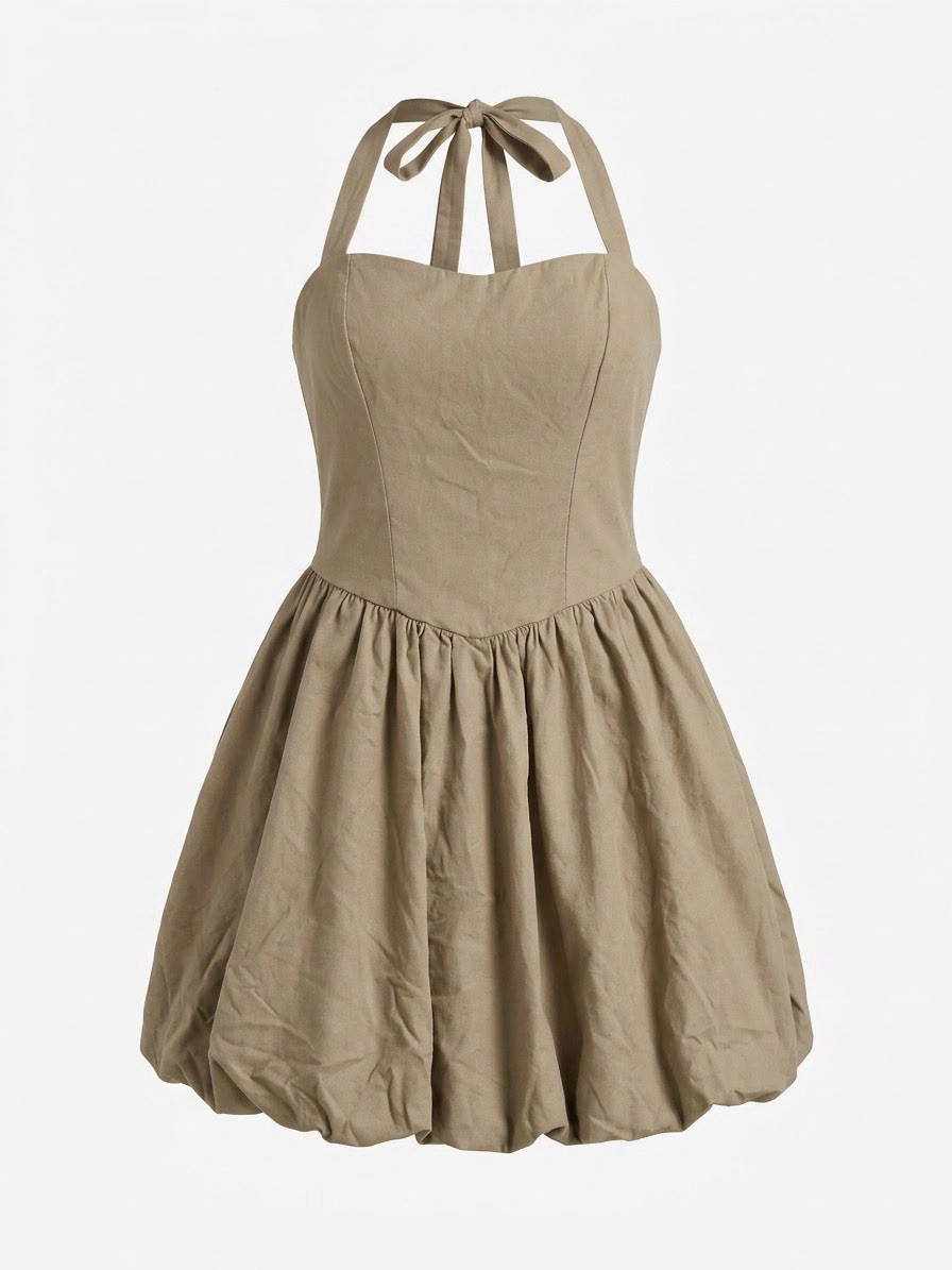 Blue Blush Beige Ruffle Bubble Hem Halter Dress Size Small – Super Cute!!