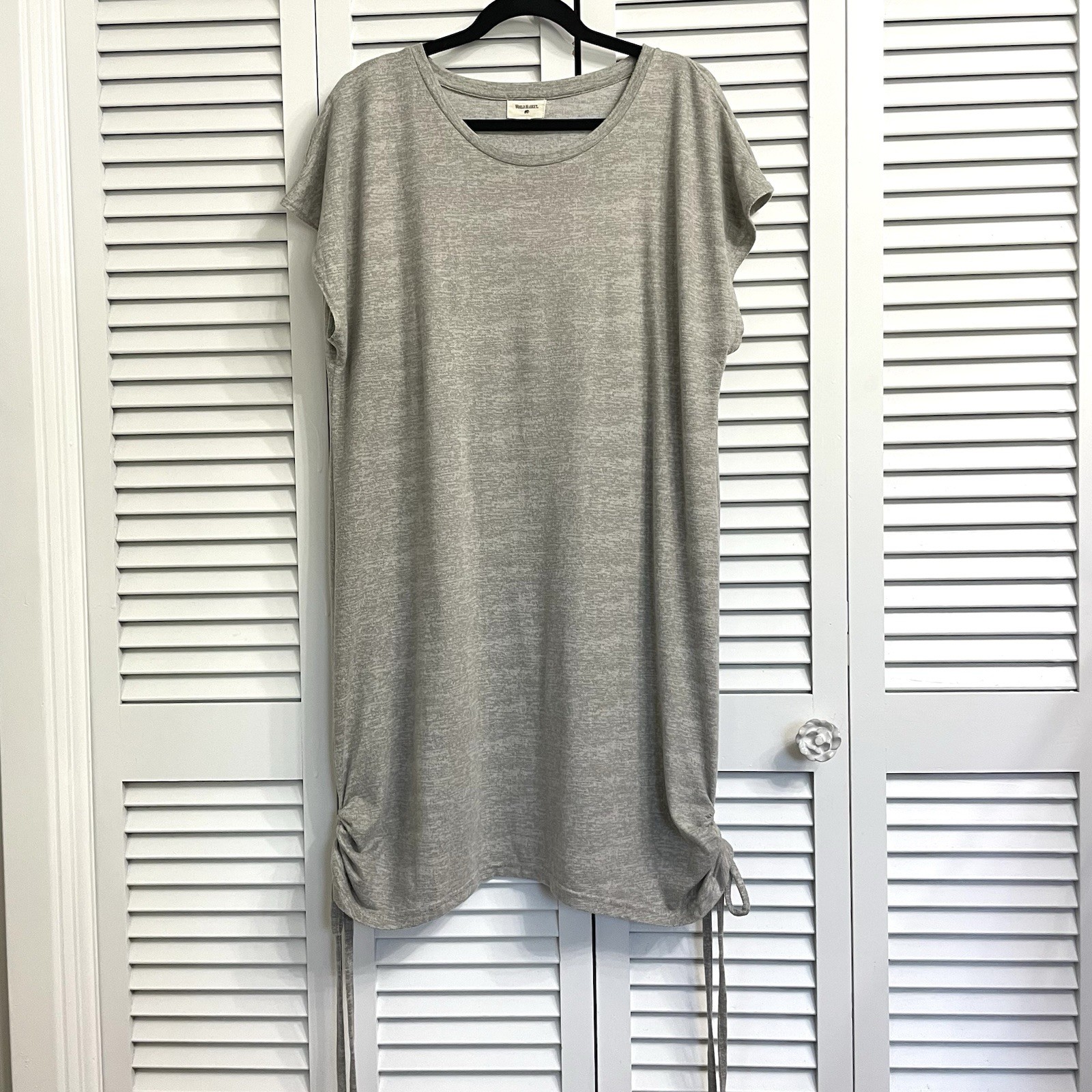 World Market Gray Tunic Dress Womens O/S Sz M/L Oversized Drawstring Sides Soft