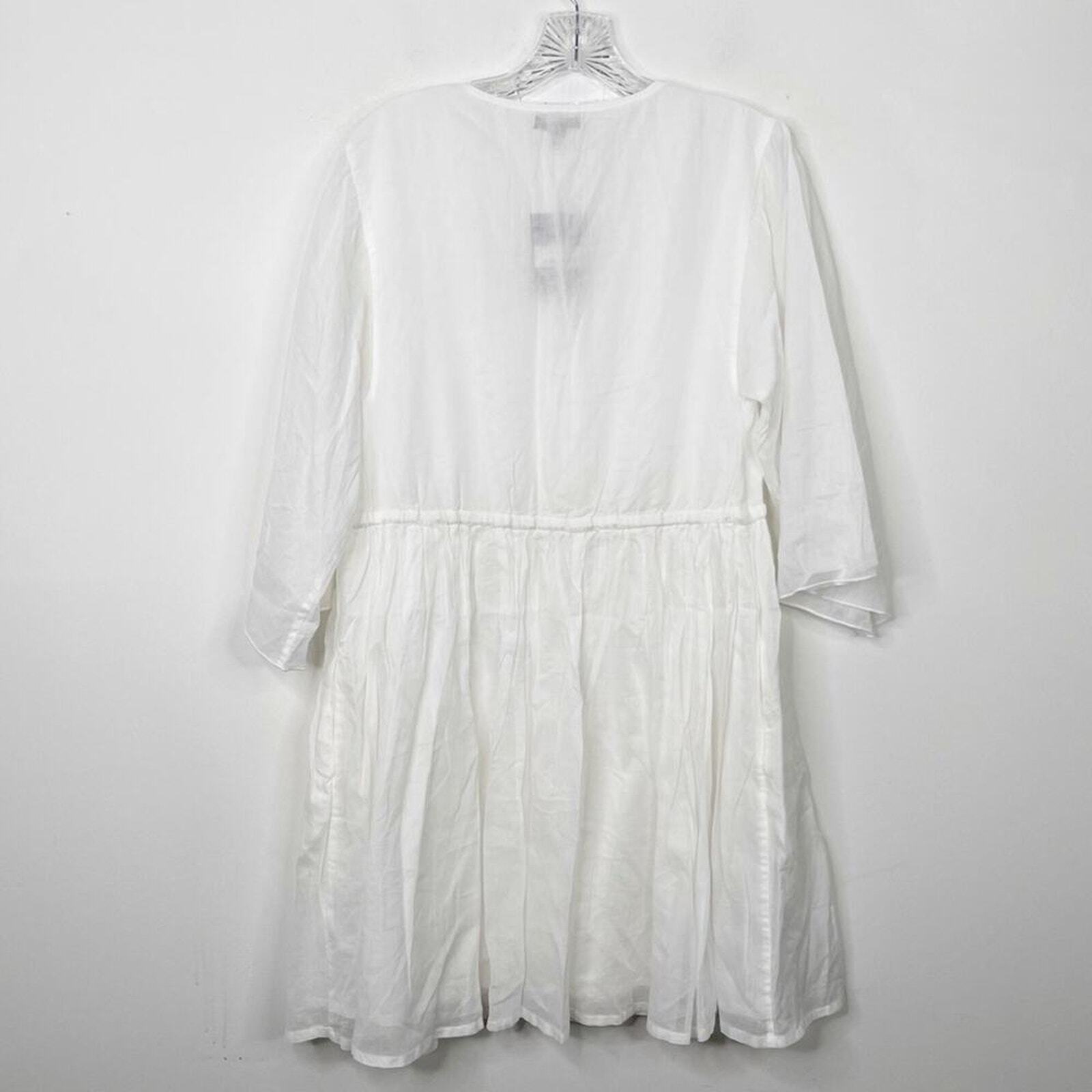 NWT ATM Anthony Thomas Melillo White Crinkle Cotton V-Neck Dress Sz. Small
