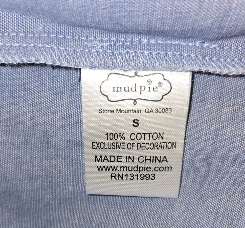 Mud Pie Embroidered Sleeves Blue Shift Dress Cotton Size S. Appears Brand New