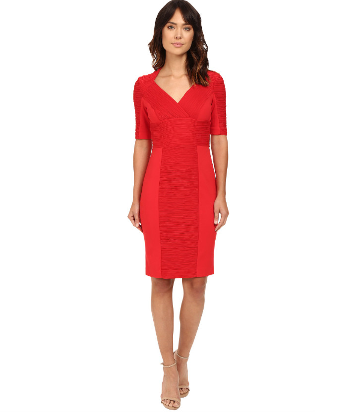 NUE by Shani CROSS OVER V-NECK KNIT RED SHEATH DRESS sz US 14 / UK 16