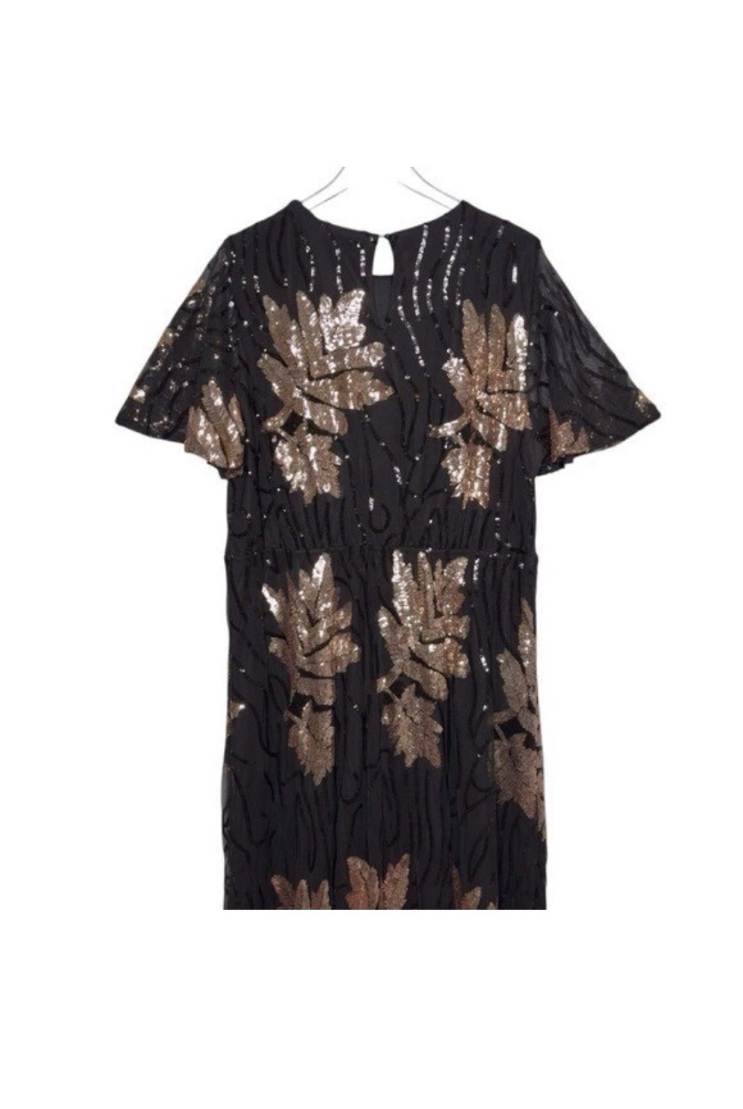 Baltic Born Sequin Floral Mesh Maxi Dress Black/Gold Flutter Sleeve Sz 3XL