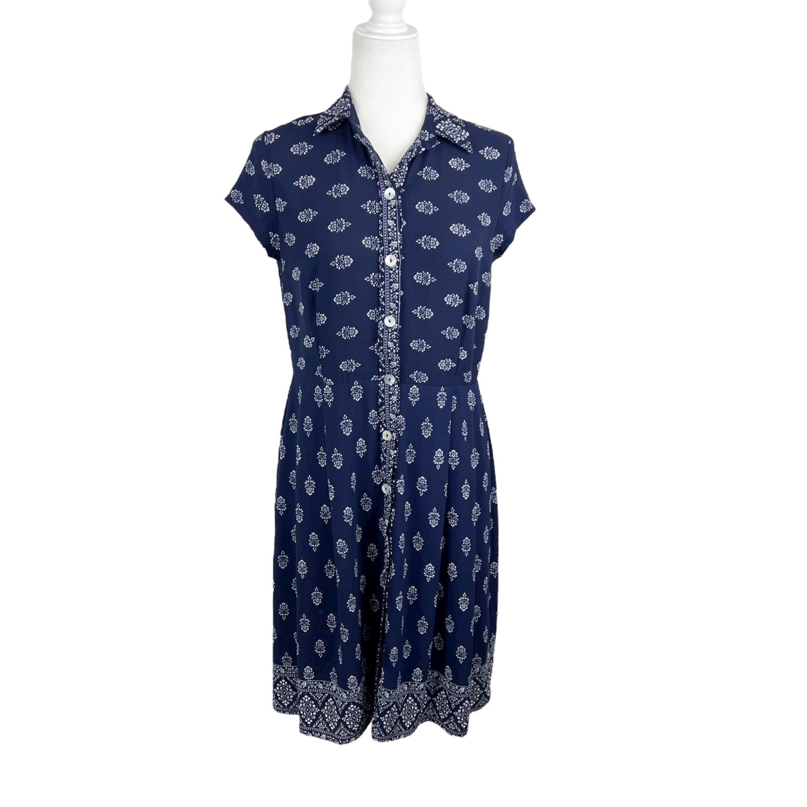 Single Los Angeles Dress Women Small Blue White Paisley Print Short Sleeve