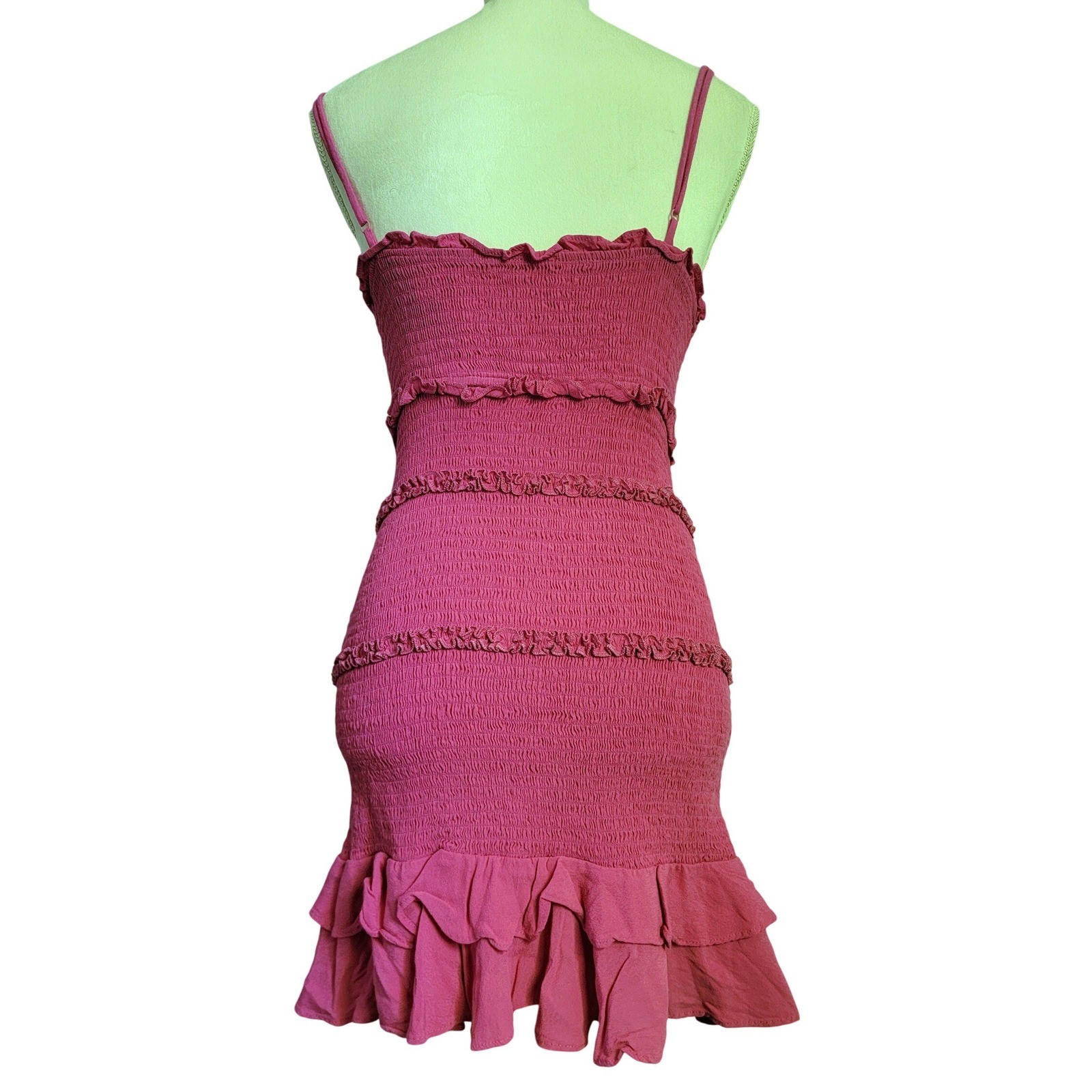 Pookie & Sebastian Pink Smocked Ruffle Sleeveless Tiered Casual Mini Dress Small
