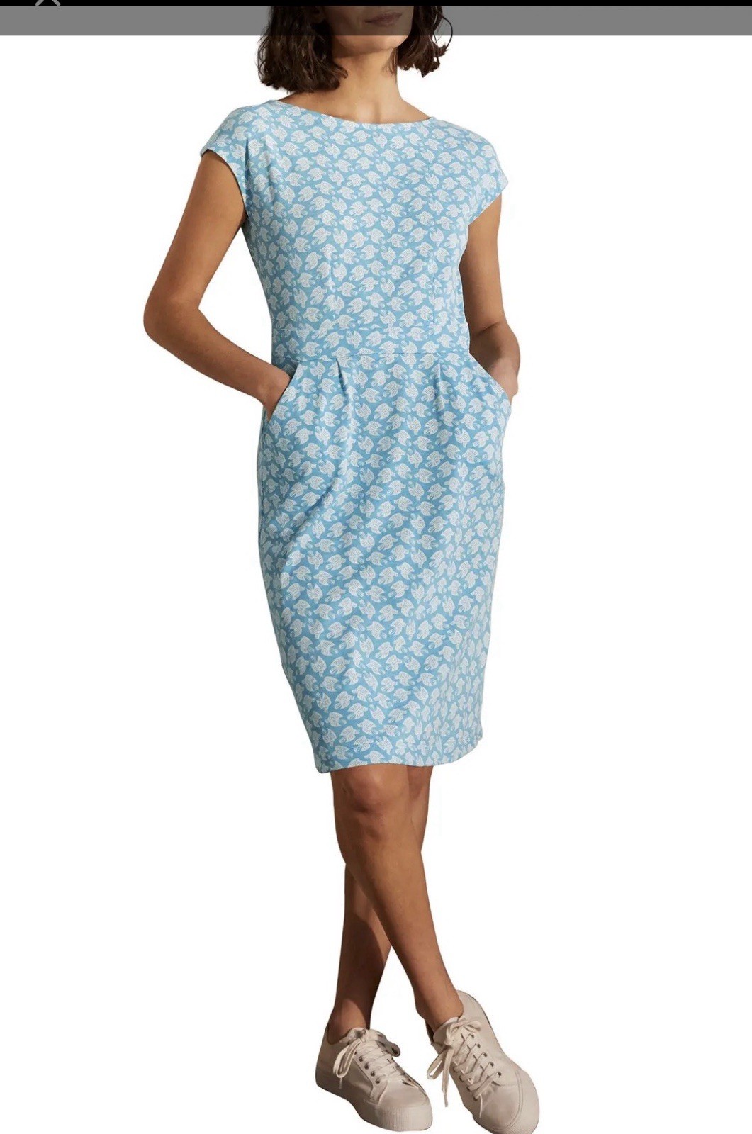 Boden Florrie Dove Bird Print Jersey Dress Pockets Blue White 16/18R