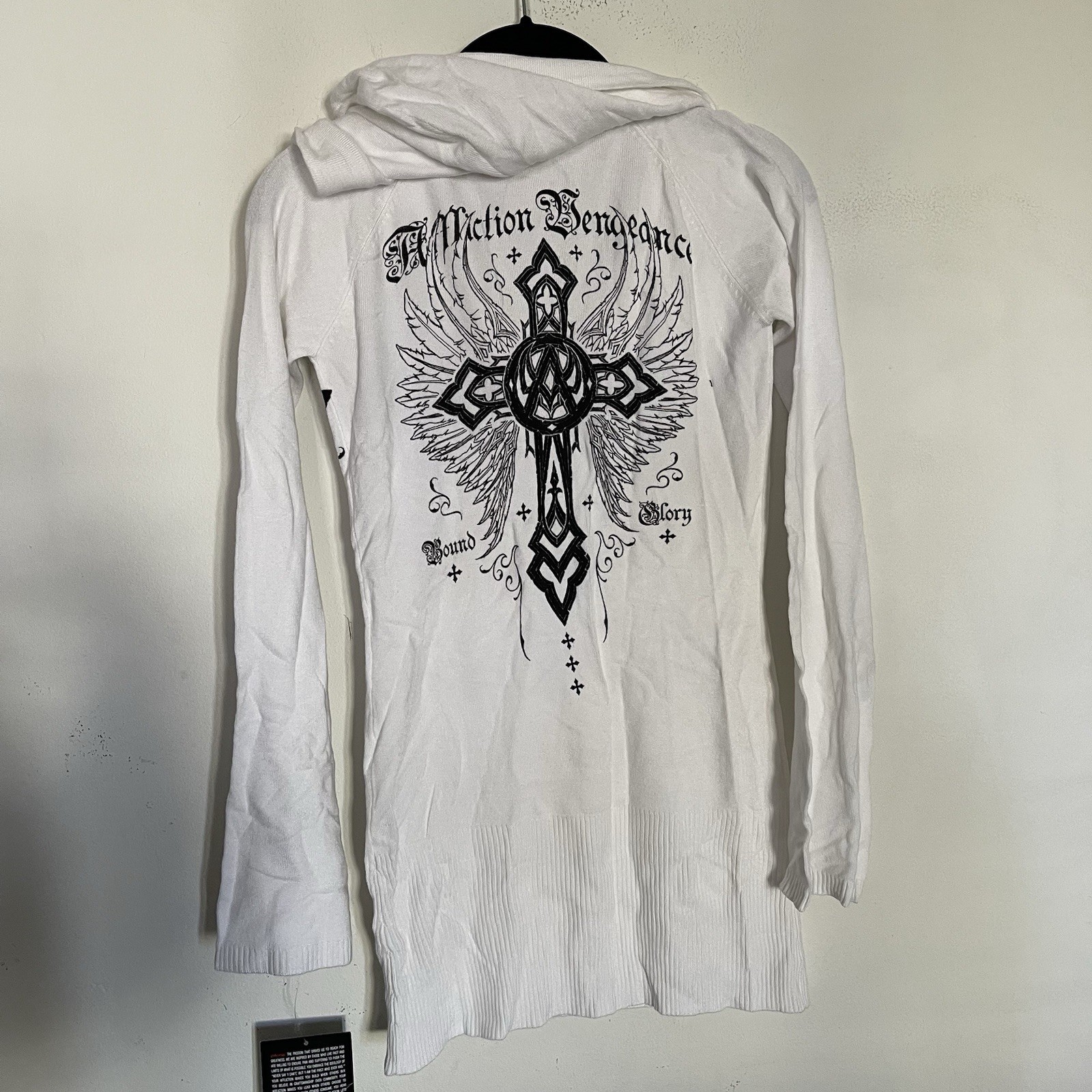 Affliction Live Fast Womens XL White Hooded Sweater Dress Cross New Y2K T9