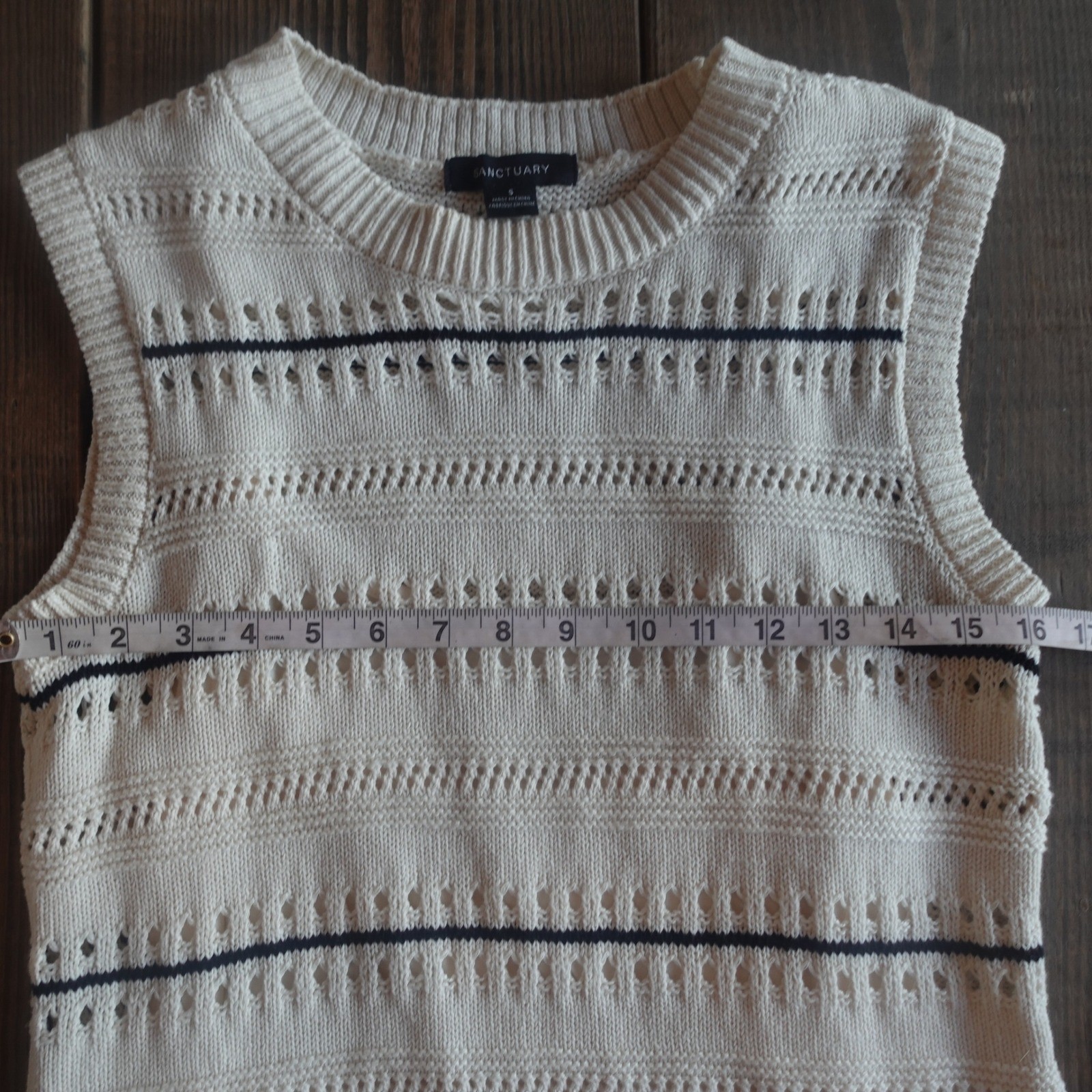Sanctuary Textured Mod Mini Dress Small Cream Black Knit Stripe Chunky Fisherman