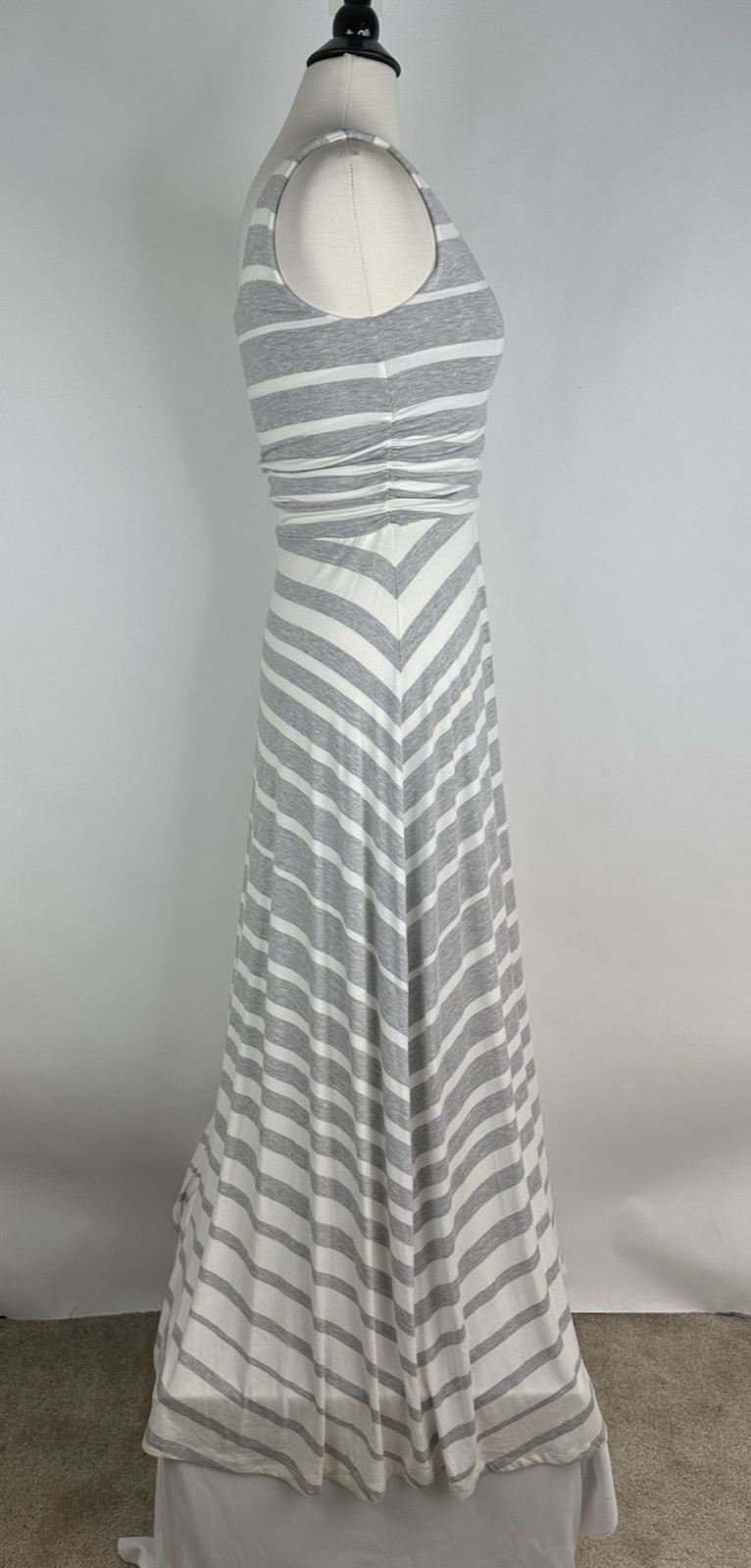 Athleta Stripe Maxi Dress Grey White Soft Stretch Sleeveless Small NWT Tank Line
