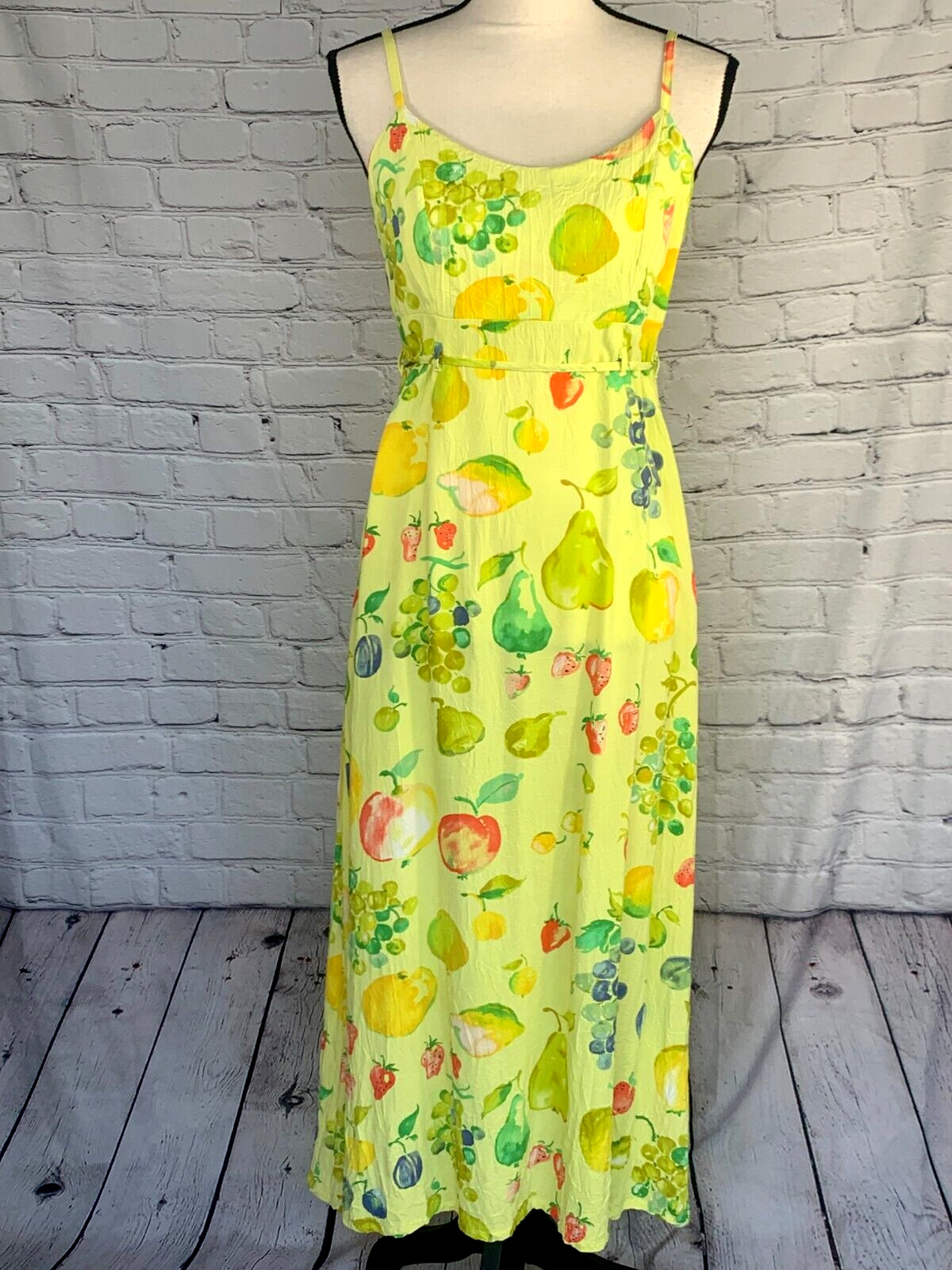 Food Art by Jams World Tropical Fruits Strapless Sun Dress Back Zip Belt Rayon S