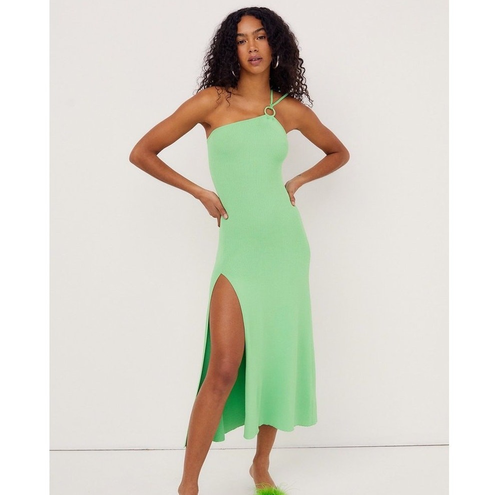 For Love and Lemons Green Keisha Maxi Dress, Knit Cut-Outs, Resort, XL NWT