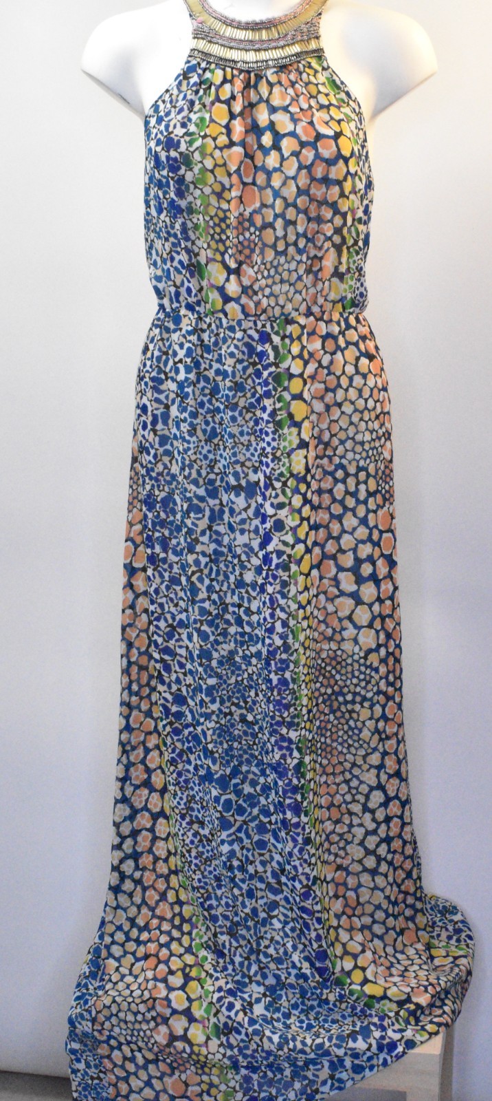 Anthropologie Maxi Dress HD in Paris Mayacamas Beaded Snake Mosaic Print Women 8
