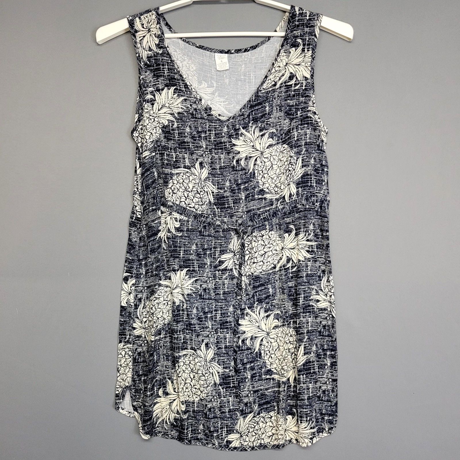 Palmwave Hawaii Dress Womens Small Blue White Pineapple Sleeveless Rayon Summer