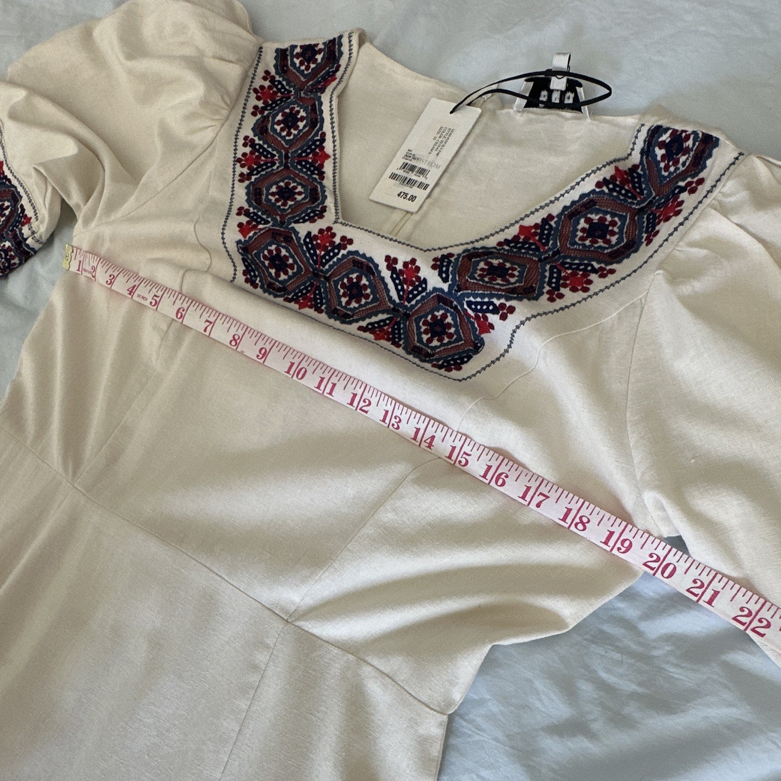 Sea New York Ivory Embroidered Geometric Square Neck 3/4 Sleeve Midi 10