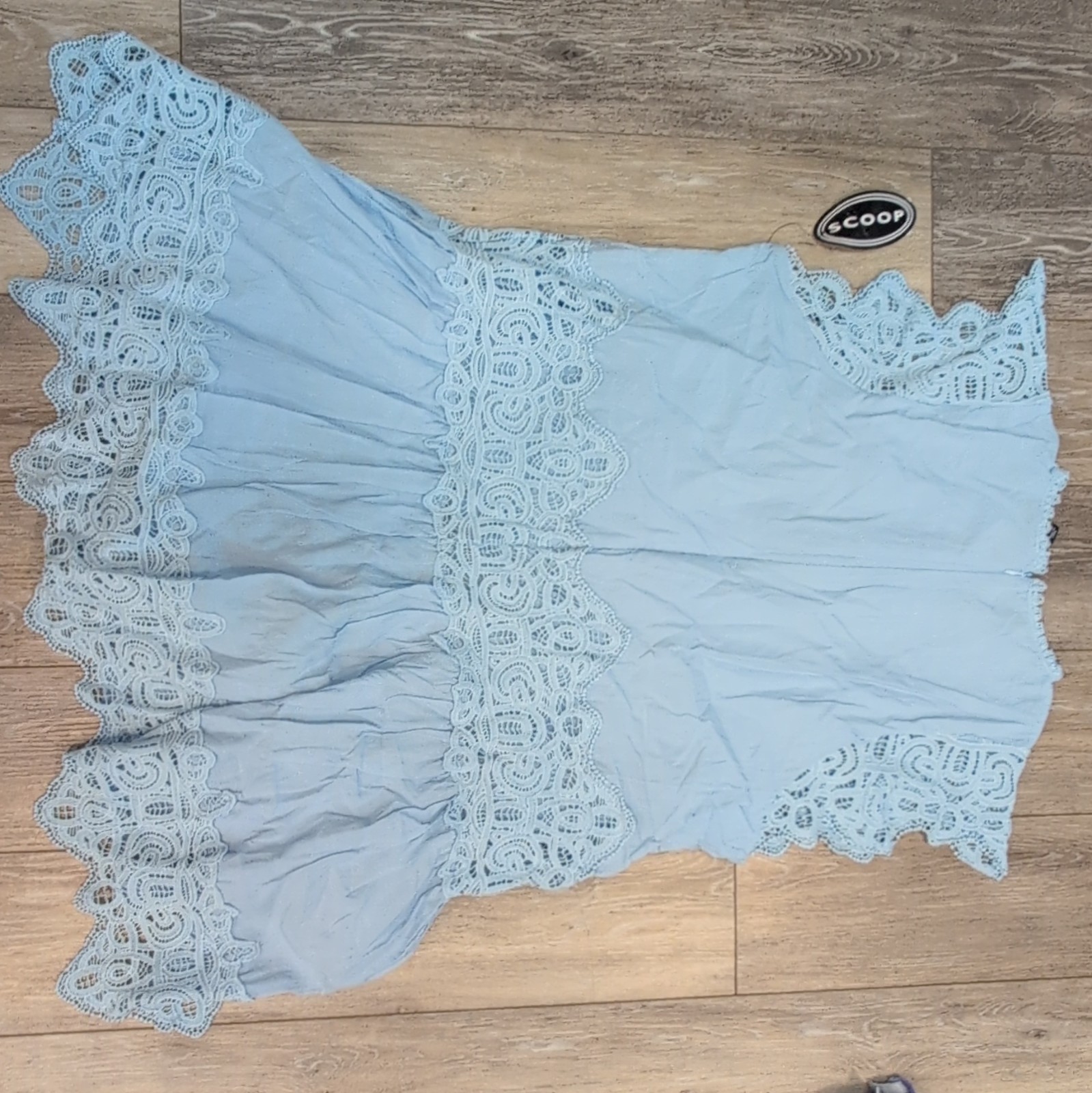 Xhilaration Women’s XL Blue Solid Lace Round Neck Sleeveless Lined Maxi Dress