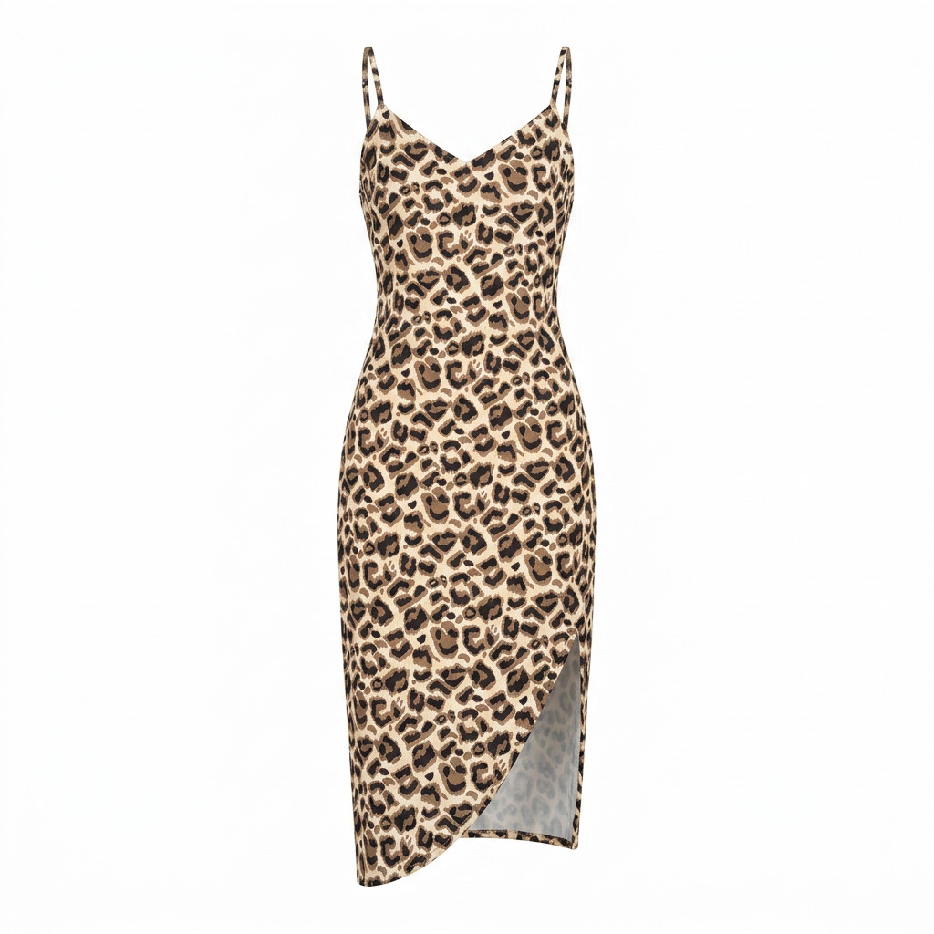 Leopard Print Side Slit Midi Dress