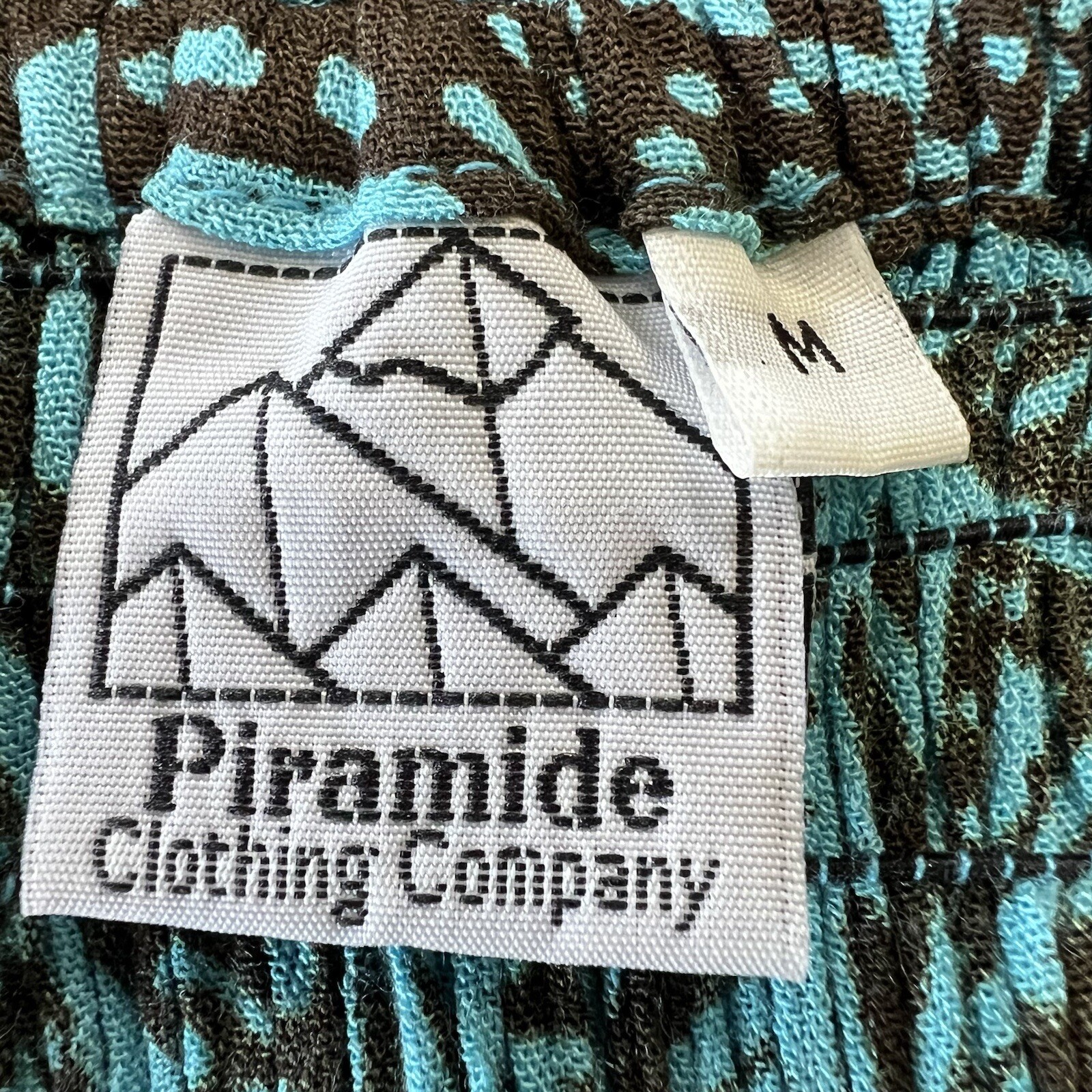 Piramide Clothing Company Handmade Teal & Brown MIDI Dress 100% Rayon Sz M EUC