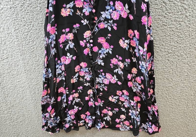 The Kooples Midi V-Neck Short Sleeve Dress Women’s EU 0 Black/Pink Floral