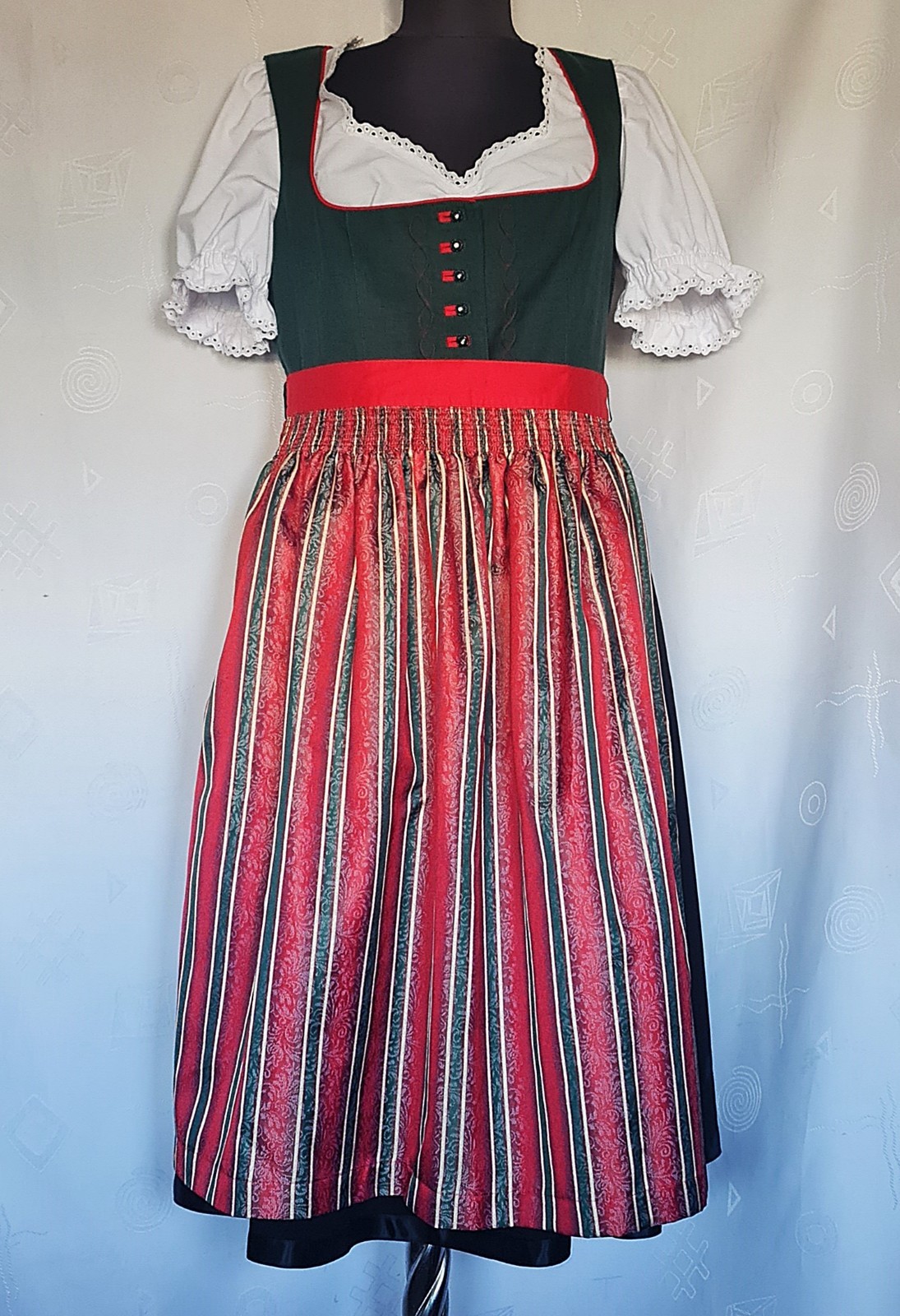 DRESS VINTAGE ALPIN TRACHTEN TYROL OKTOBERFEST DIRNDL GREEN WOMENS US 12 EU 40