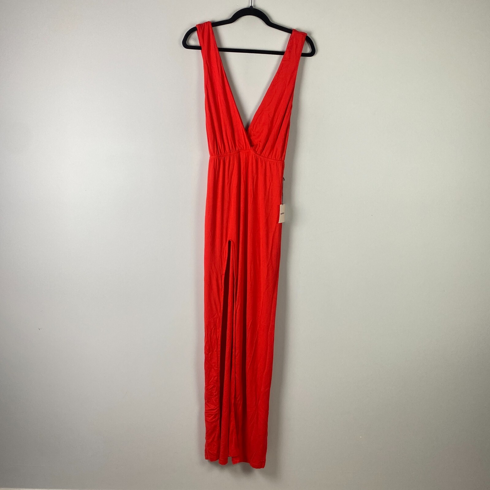 Superdown Erika Plunging Maxi Dress Size M Red Bodycon Backless Slit NEW