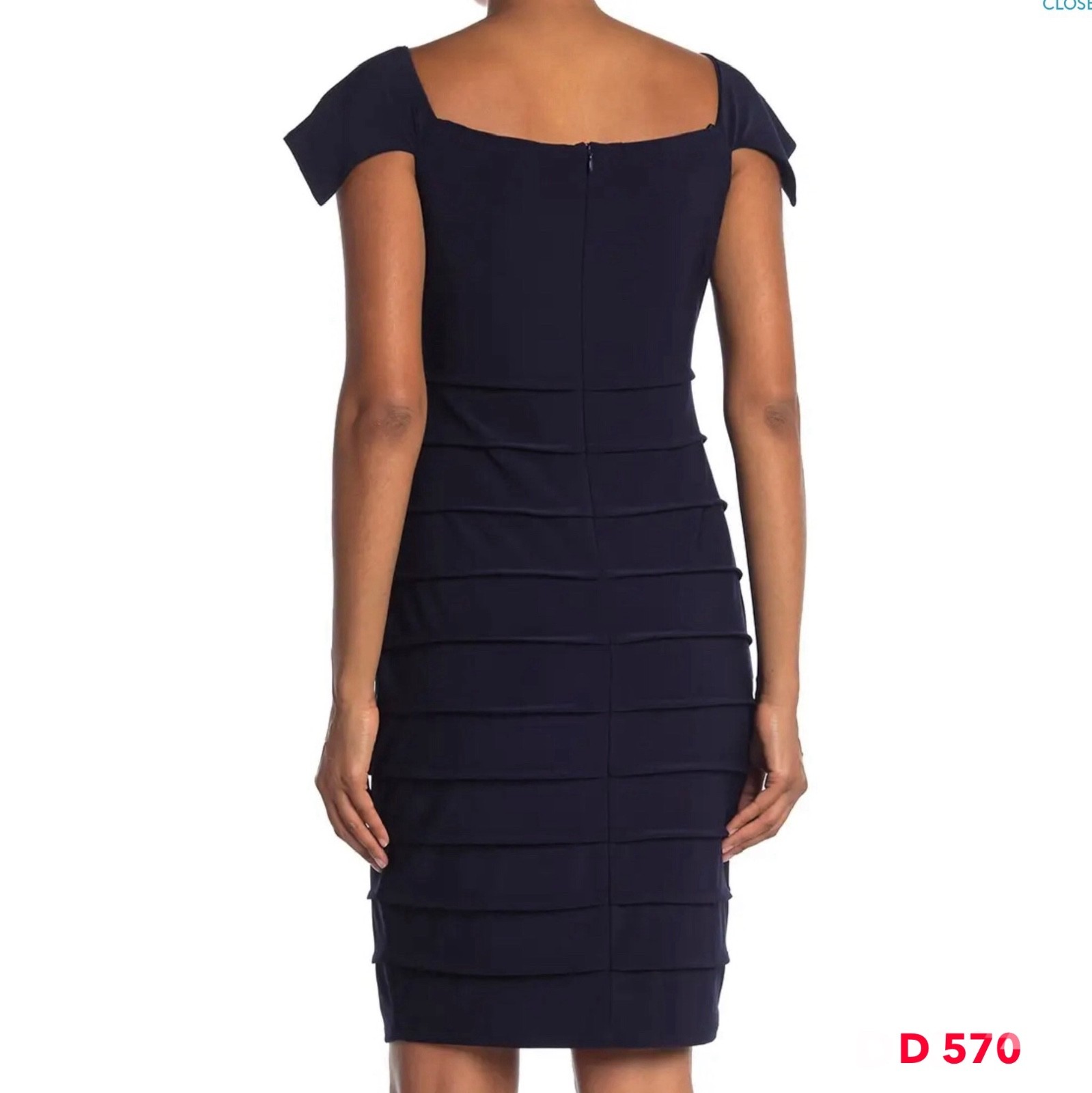 sz S – NWT Marina Cap Sleeve Shutter Pleat Sheath Dress