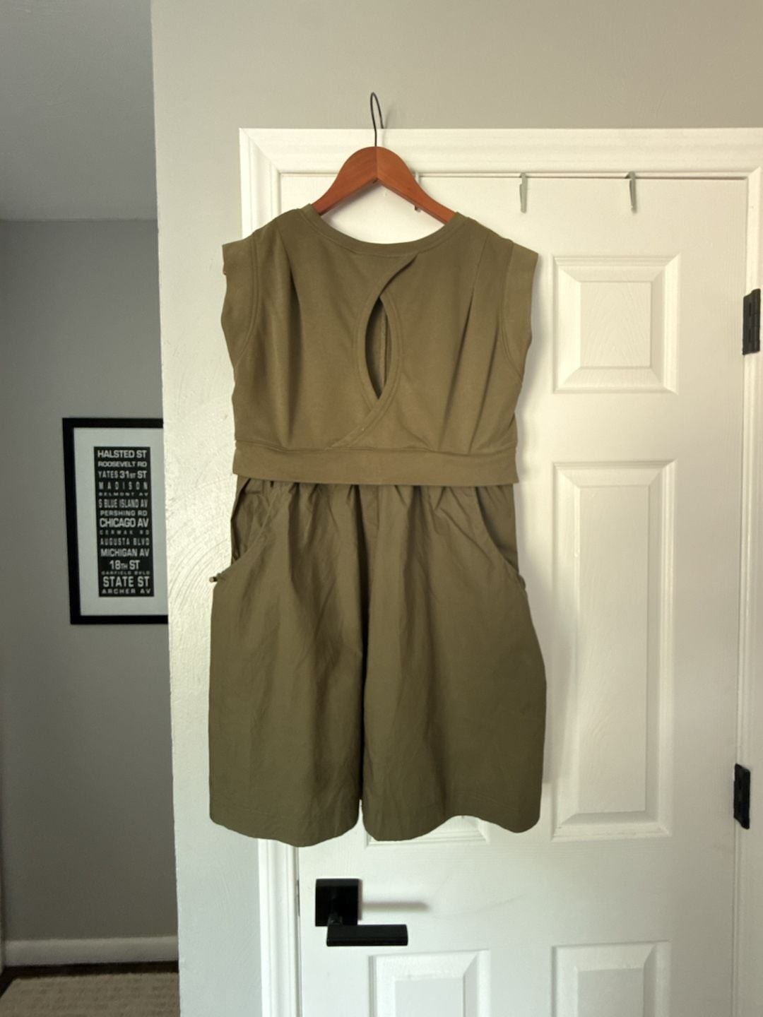 Fashion Olive Green Sleeveless Utility Drop-Waist Mini Dress with Pockets
