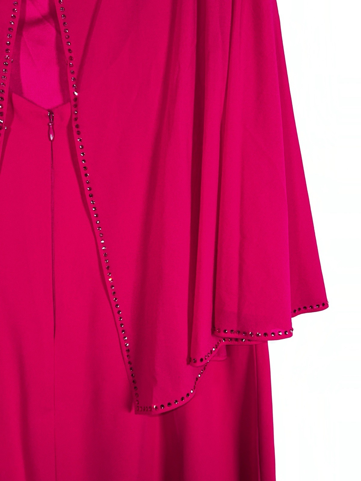 St. John Pink Beaded Cape Overlay Crystal Boat Neck Long Maxi Dress Size 16