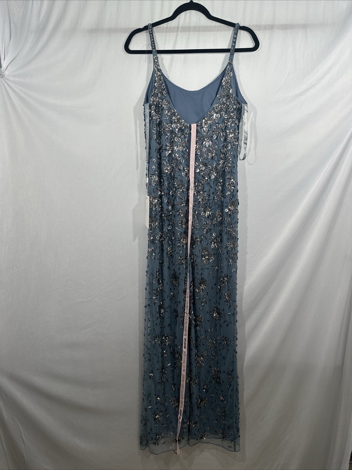 NWT Mac Duggal [ 10 ] 5477 Floral Embellished Scoop Neck Gown in Slate Grey #J43