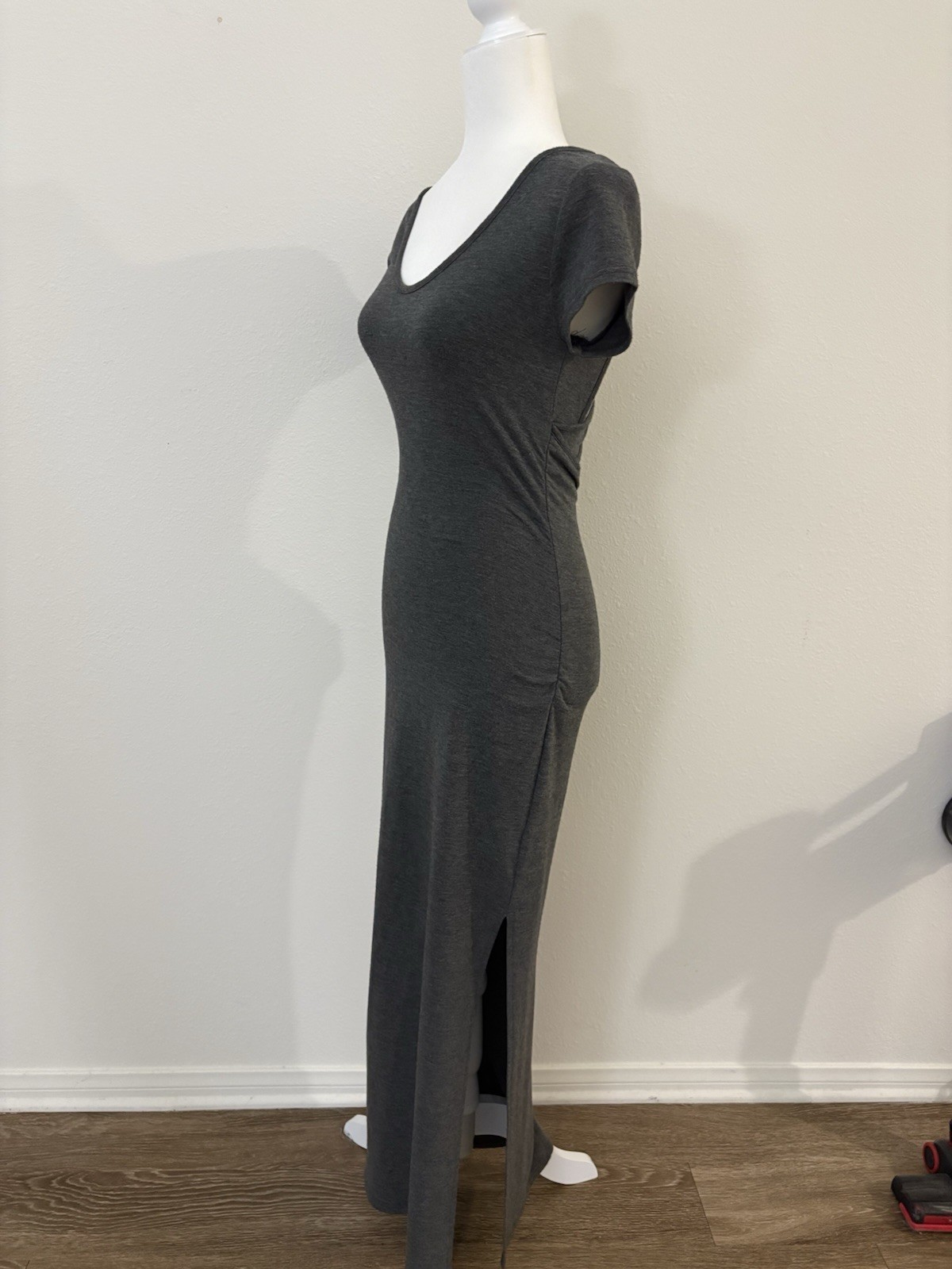 Japanese Brand Charcoal Open Back Cross Strap Maxi Dress F