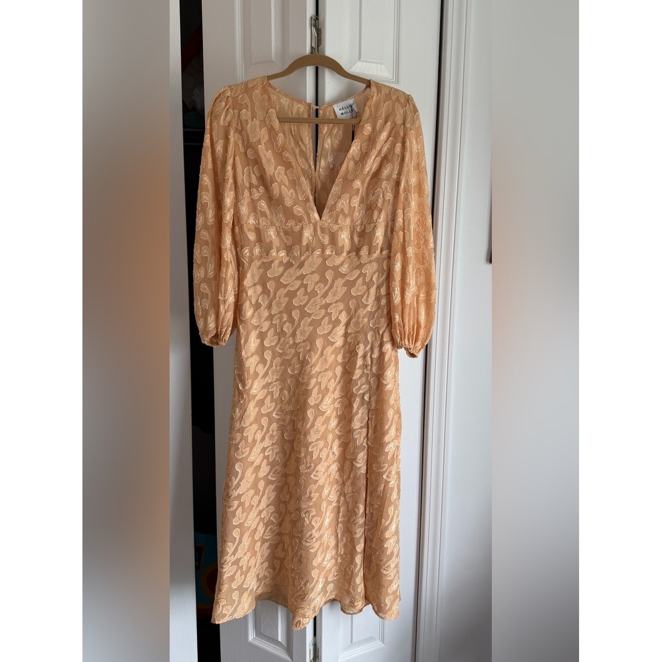Hello Molly Gold Floral Jacquard Midi Dress NWT