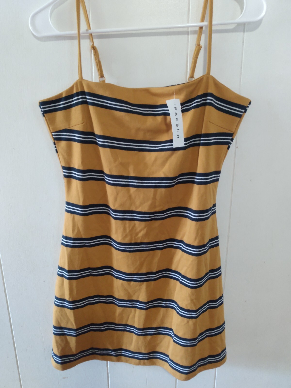 NWT Kendall Kylie Pacsun Mini Dress Stripe Halter Top Size Medium Mustard