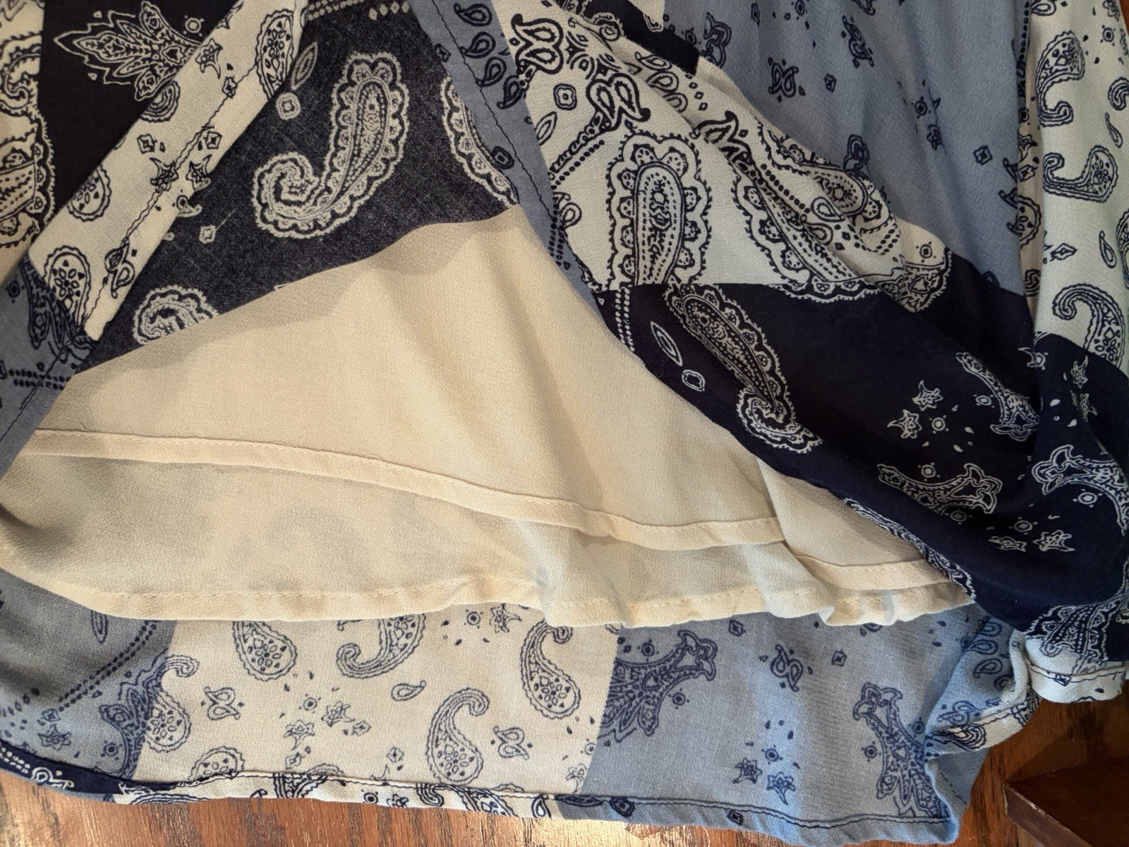 Vintage Havana Boho Patchwork Paisley Swing Dress Blue White Sleeveless Size S