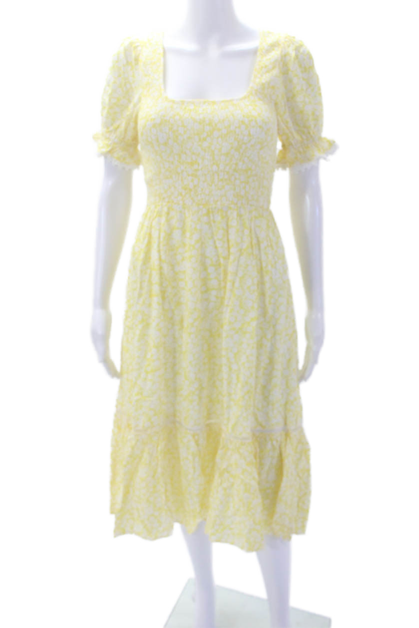 Lost + Wander Womens Floral Scoop Neck Short Sleeve Maxi Dress Yellow Size XS