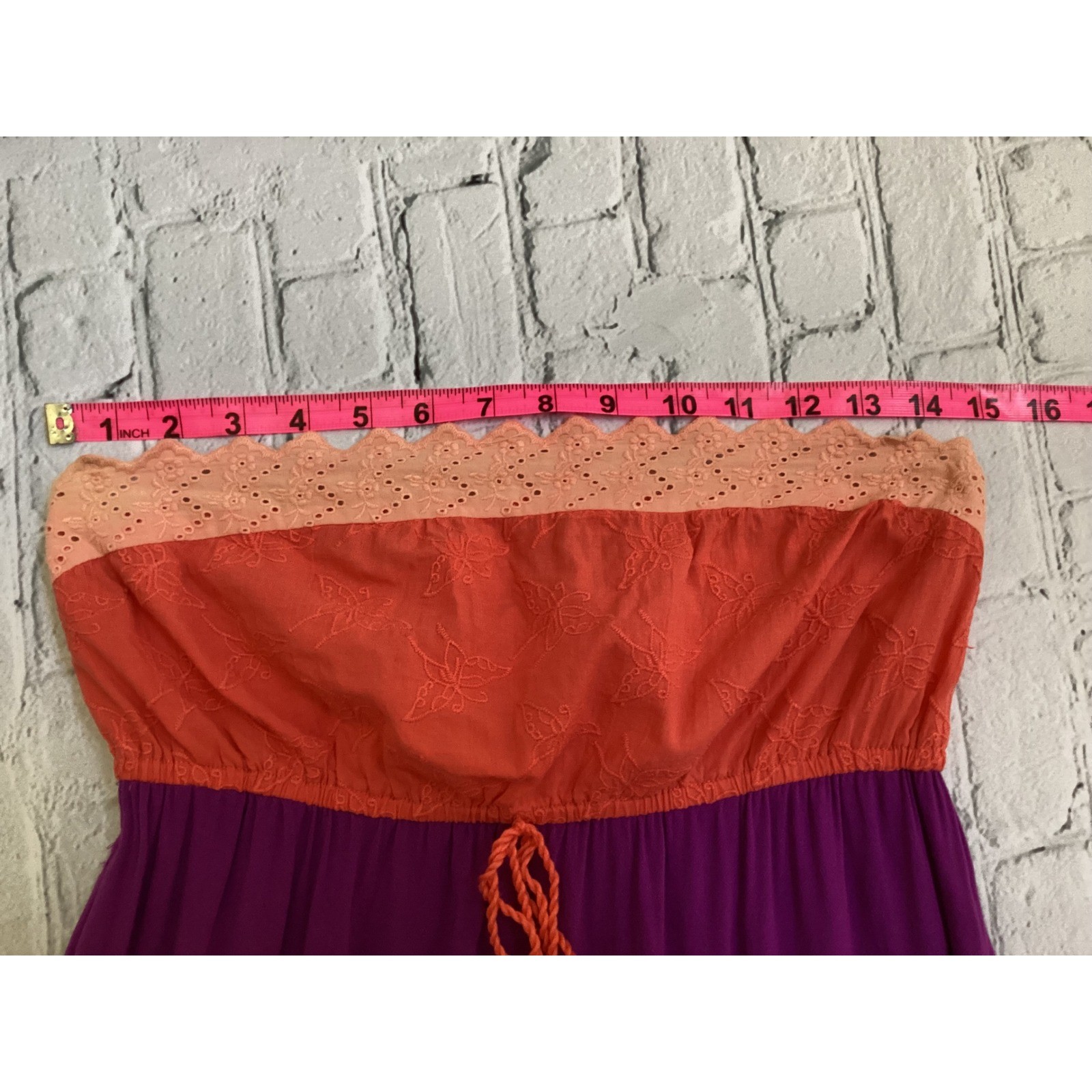 Flying Tomato Boho Strapless Embroidered Purple Coral Tassel size sm festival