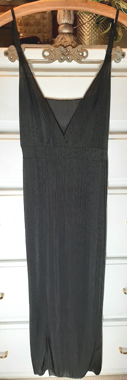 Black Semi Sheer Vneck Slip Dress Beach Cover-Up Maxi Dress Slit Thigh Size M