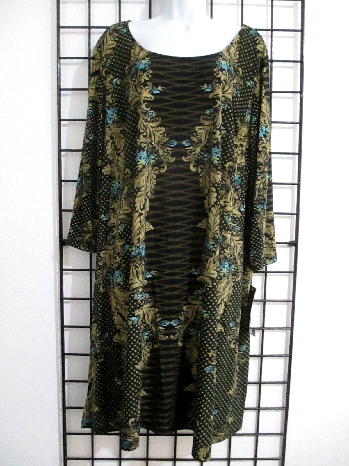 “NEW” MILE GABRIELLE 🌸 SIZE 3X==BLACK, PRINT / STRETCH KNIT SHIFT DRESS