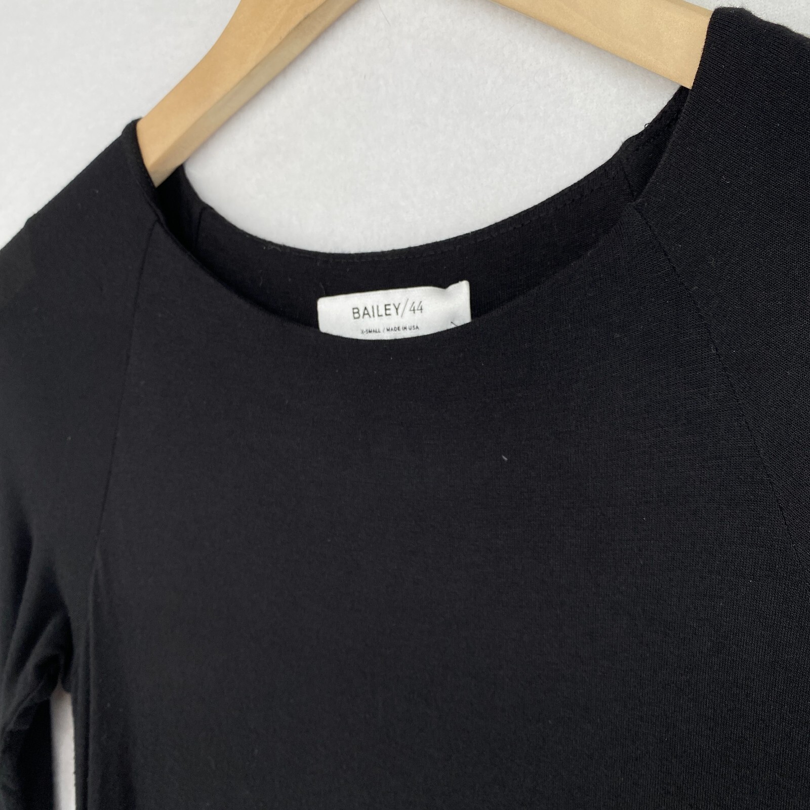 BAILEY 44 Dress XS Trystan Bodycon Shift Long Sleeve Faux Leather Trim Black USA