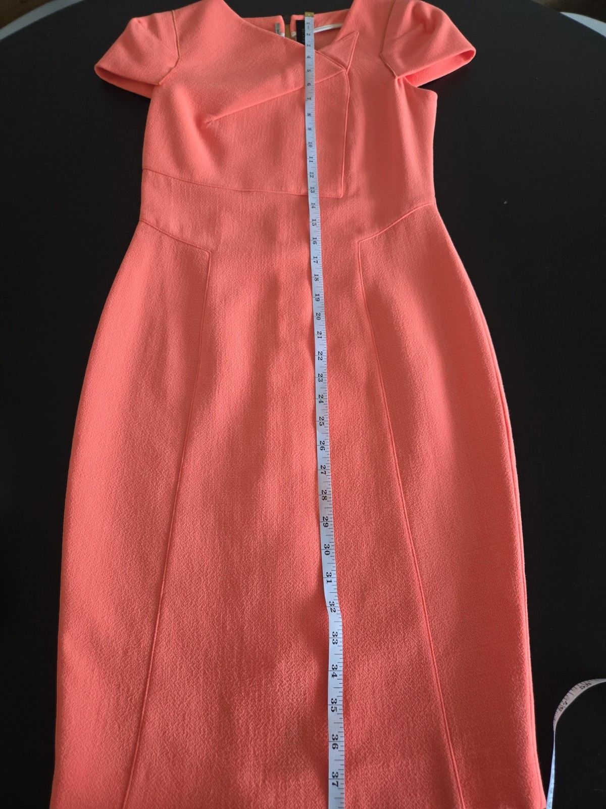 Roland Mouret Asymmetric Crepe Sheath Dress Coral Pink Orange Zip US 6 UK 10