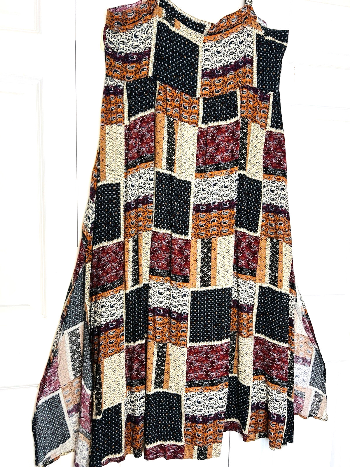 Natural Life Size L XL Patchwork Earth Tones Maxi Dress Boho Peasant Cottagecore