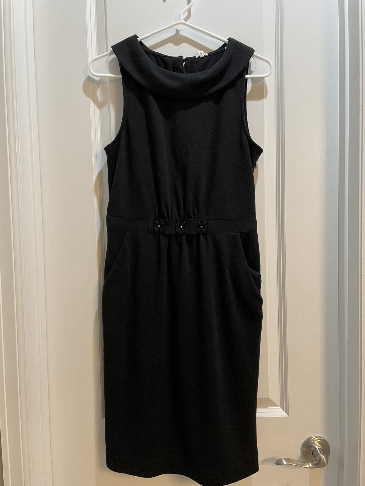 J.Crew Womens Dress Sz 8 Black Collared Neck Sleeveless Cinch Waist Side Pocket